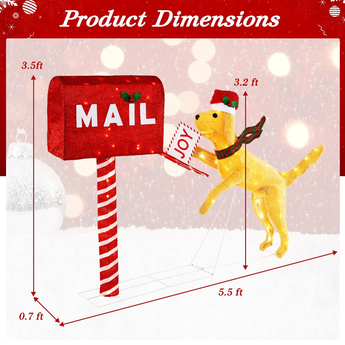 3.5 ft Christmas Mail Box with Dog and 120 Warm White LED Lights-Christmas Decorations & Accessories-DECOROLALA