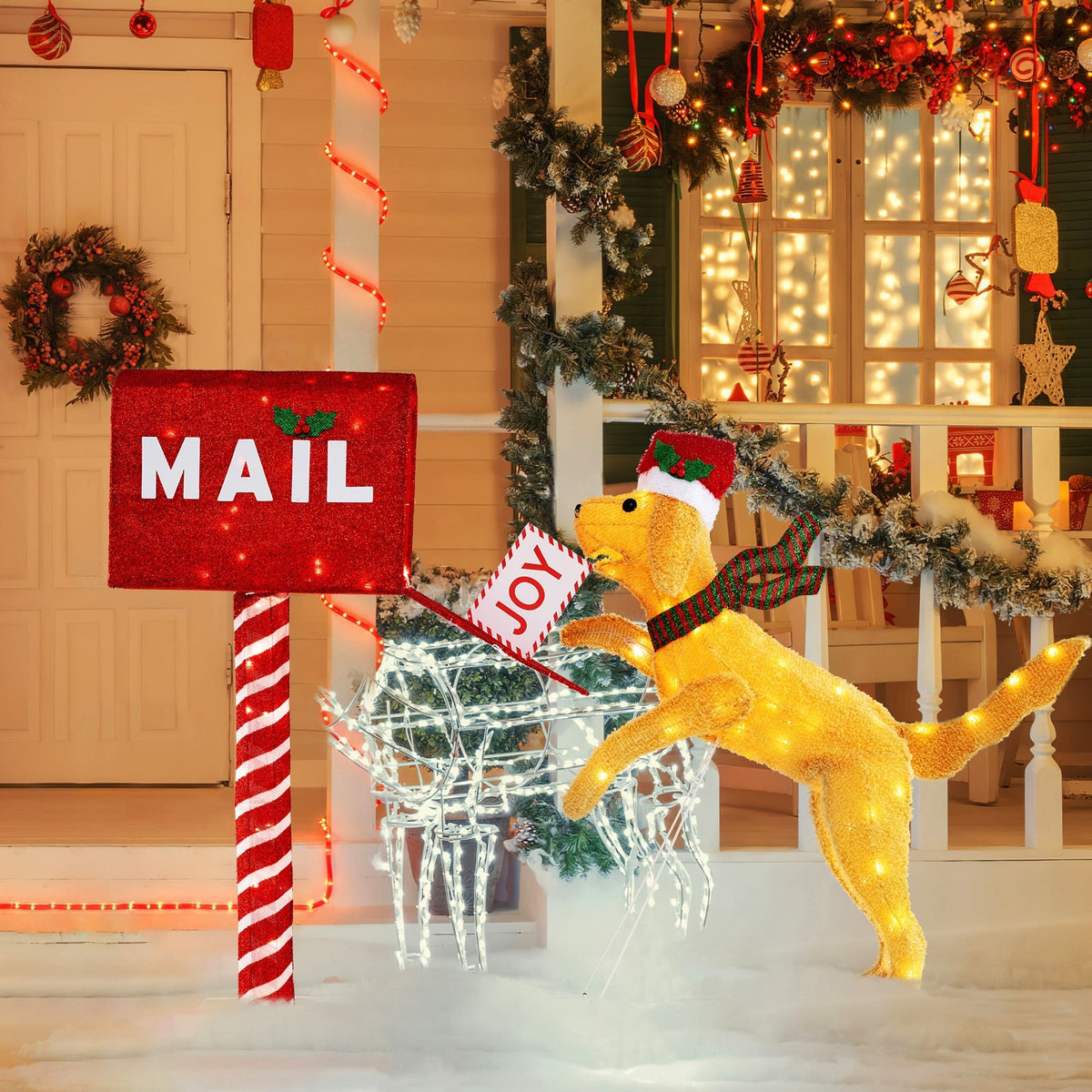 3.5 ft Christmas Mail Box with Dog and 120 Warm White LED Lights-Christmas Decorations & Accessories-DECOROLALA