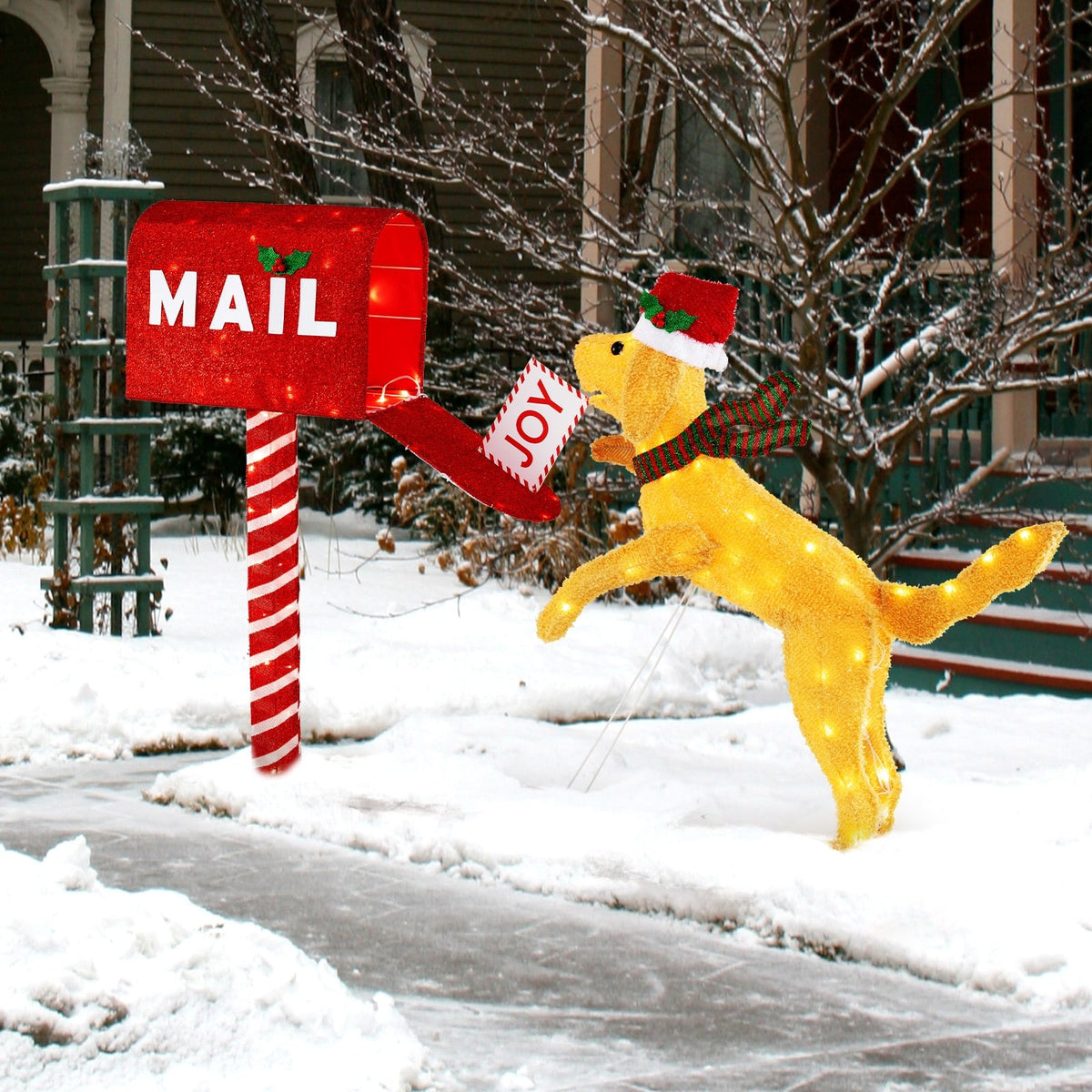 3.5 ft Christmas Mail Box with Dog and 120 Warm White LED Lights-Christmas Decorations & Accessories-DECOROLALA