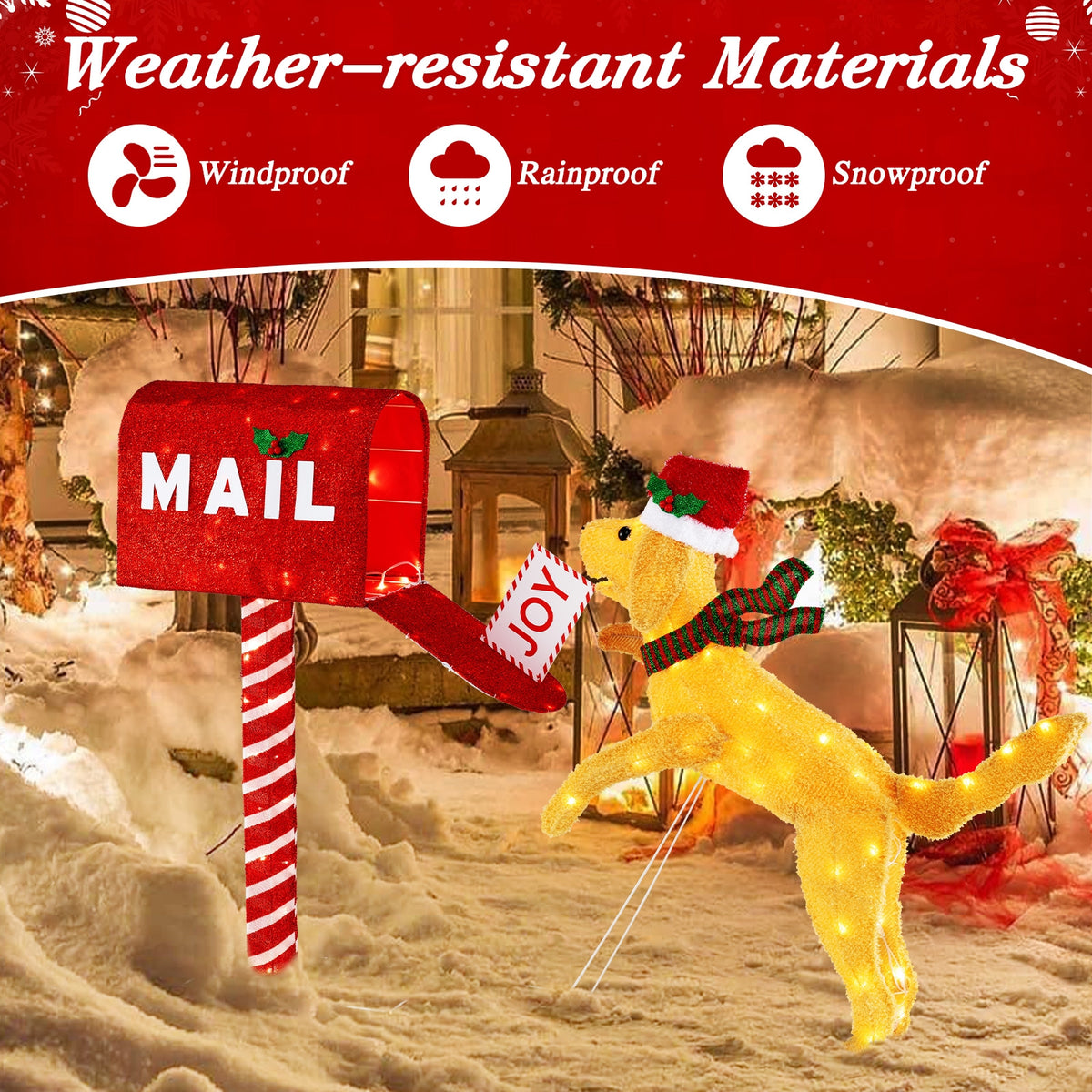 3.5 ft Christmas Mail Box with Dog and 120 Warm White LED Lights-Christmas Decorations & Accessories-DECOROLALA