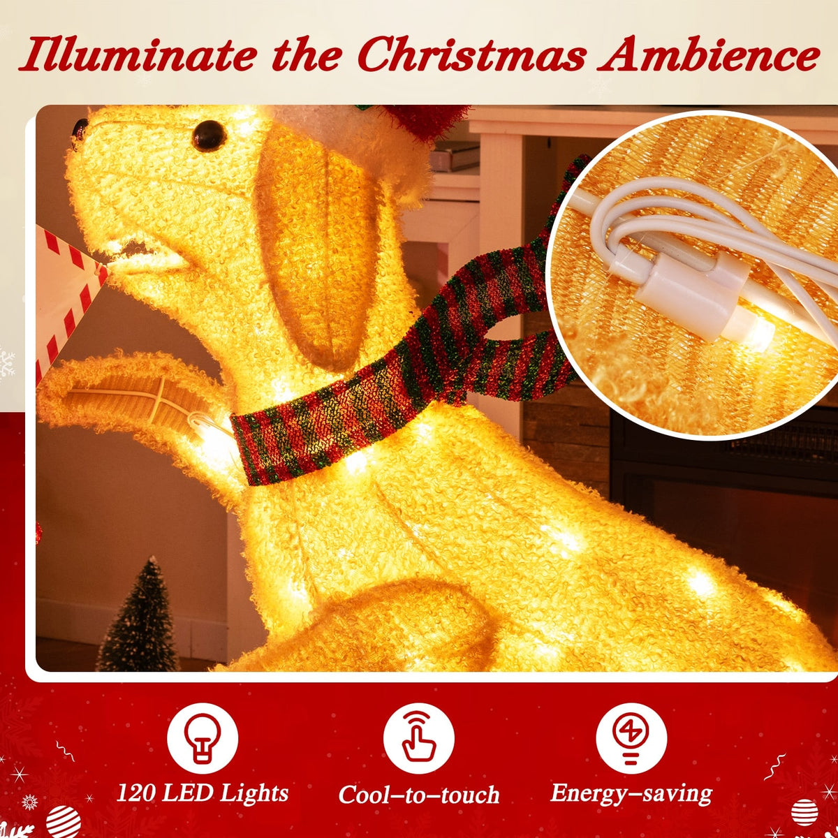3.5 ft Christmas Mail Box with Dog and 120 Warm White LED Lights-Christmas Decorations & Accessories-DECOROLALA
