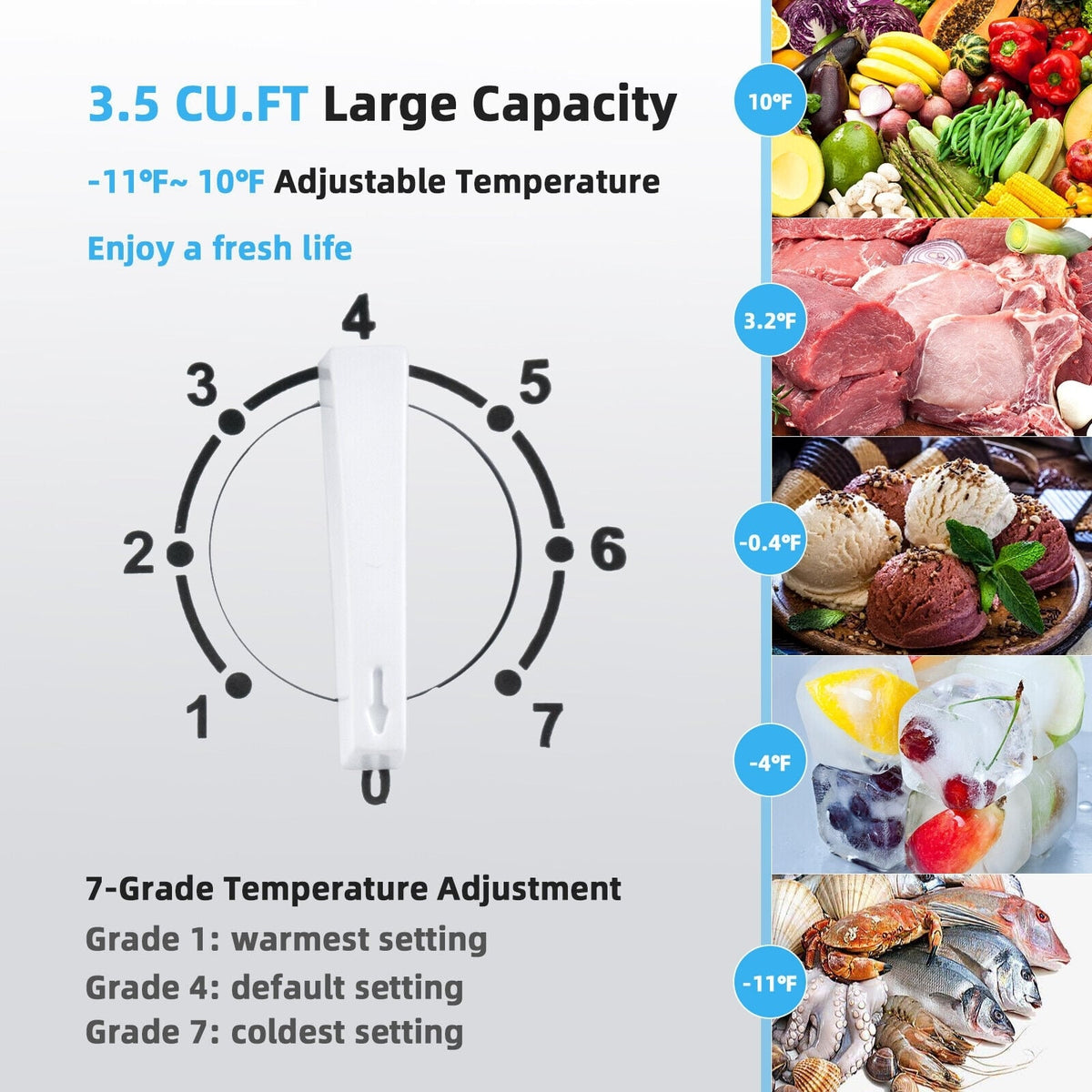 3.5/5 Cu.ft Compact Chest Freezer with Removable Storage Basket-3.5 Cubic-Freezers-DECOROLALA