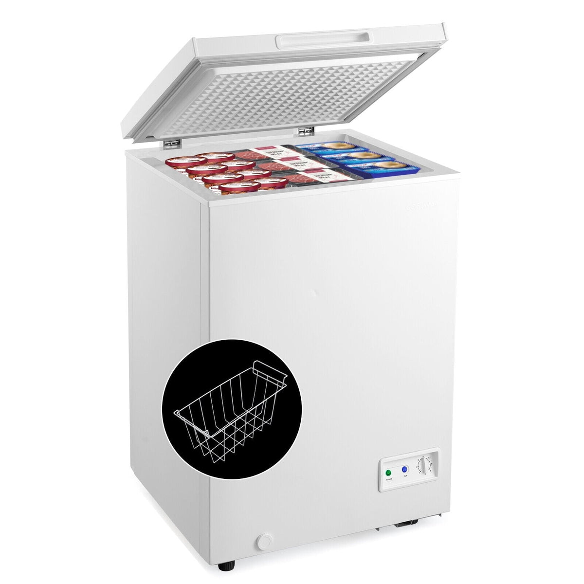 3.5/5 Cu.ft Compact Chest Freezer with Removable Storage Basket-3.5 Cubic-Freezers-DECOROLALA