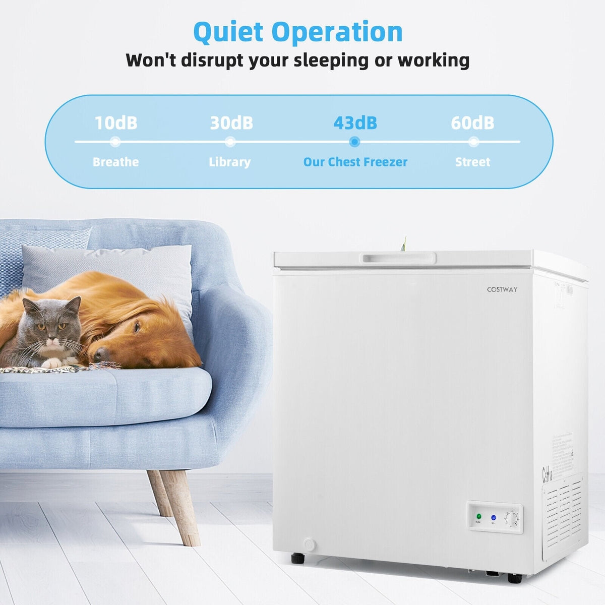 3.5/5 Cu.ft Compact Chest Freezer with Removable Storage Basket-5 Cubic Feet-Freezers-DECOROLALA