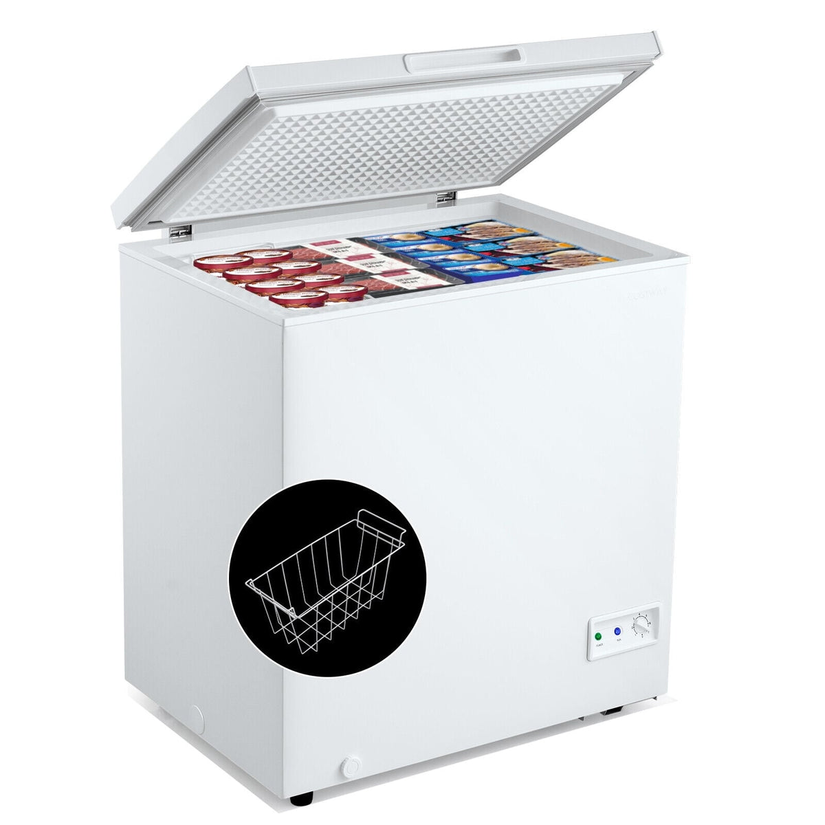 3.5/5 Cu.ft Compact Chest Freezer with Removable Storage Basket-5 Cubic Feet-Freezers-DECOROLALA