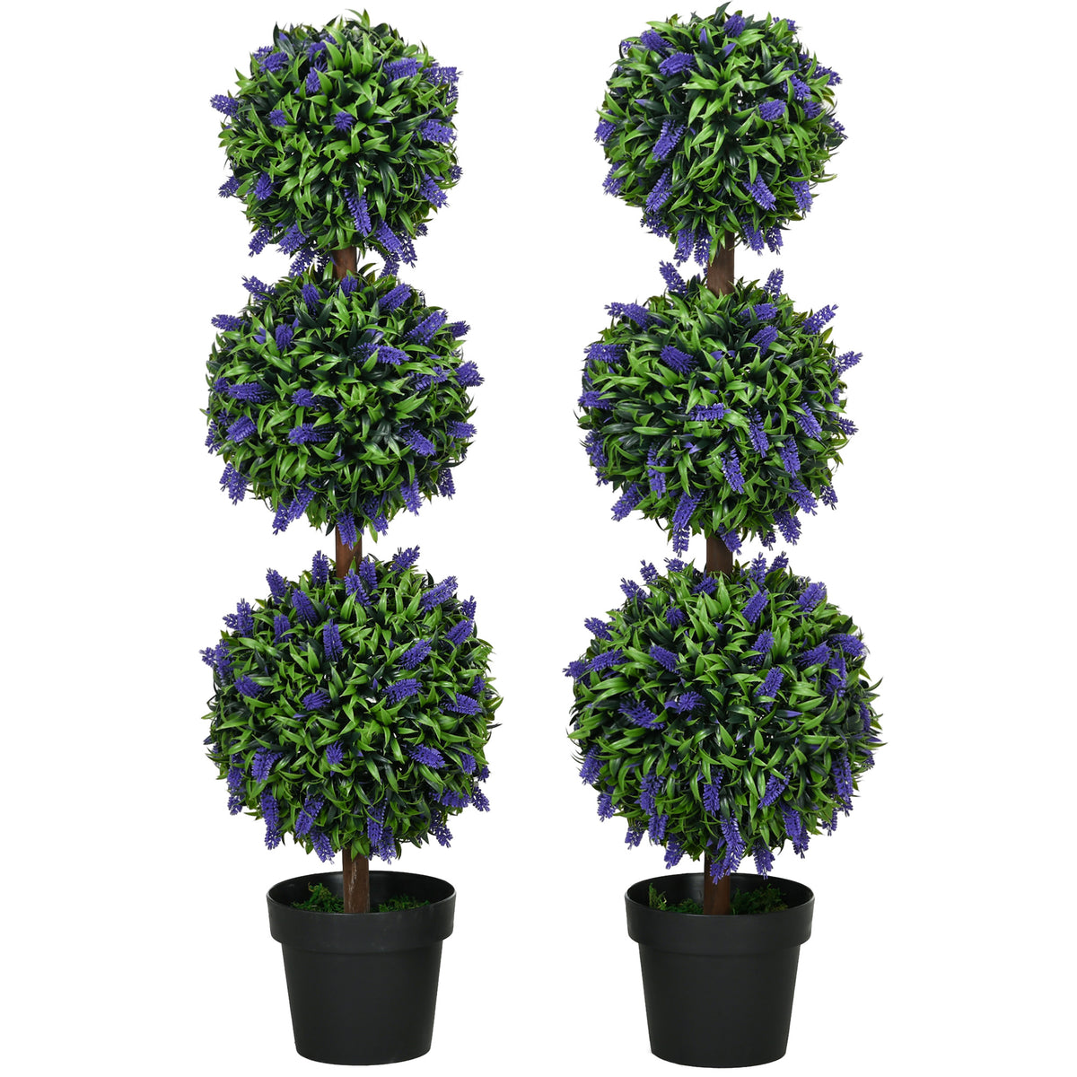3.5ft Set of 2 Artificial Plants, Lavender Flowers Ball Trees with Pot, for Home Indoor Outdoor Decor-Artificial Trees-DECOROLALA