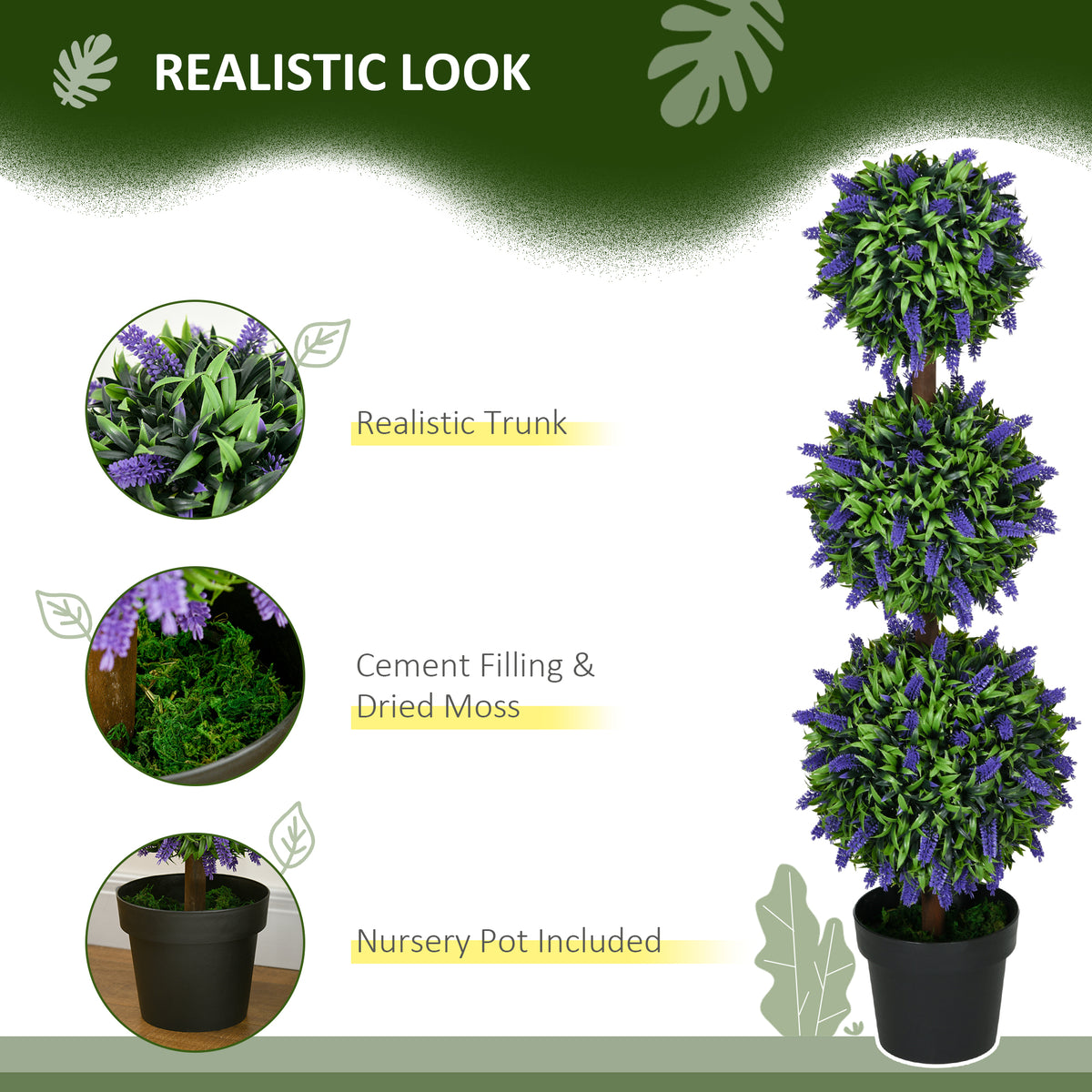3.5ft Set of 2 Artificial Plants, Lavender Flowers Ball Trees with Pot, for Home Indoor Outdoor Decor-Artificial Trees-DECOROLALA