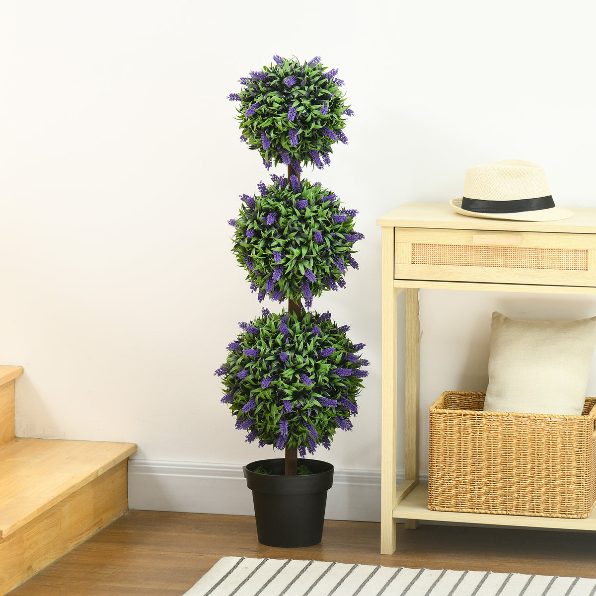 3.5ft Set of 2 Artificial Plants, Lavender Flowers Ball Trees with Pot, for Home Indoor Outdoor Decor-Artificial Trees-DECOROLALA