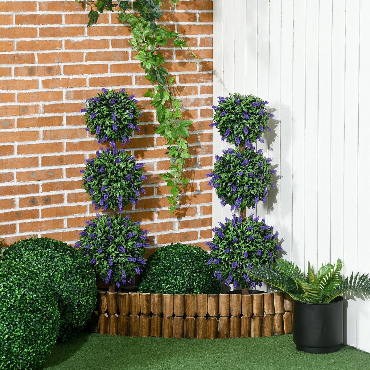 3.5ft Set of 2 Artificial Plants, Lavender Flowers Ball Trees with Pot, for Home Indoor Outdoor Decor-Artificial Trees-DECOROLALA