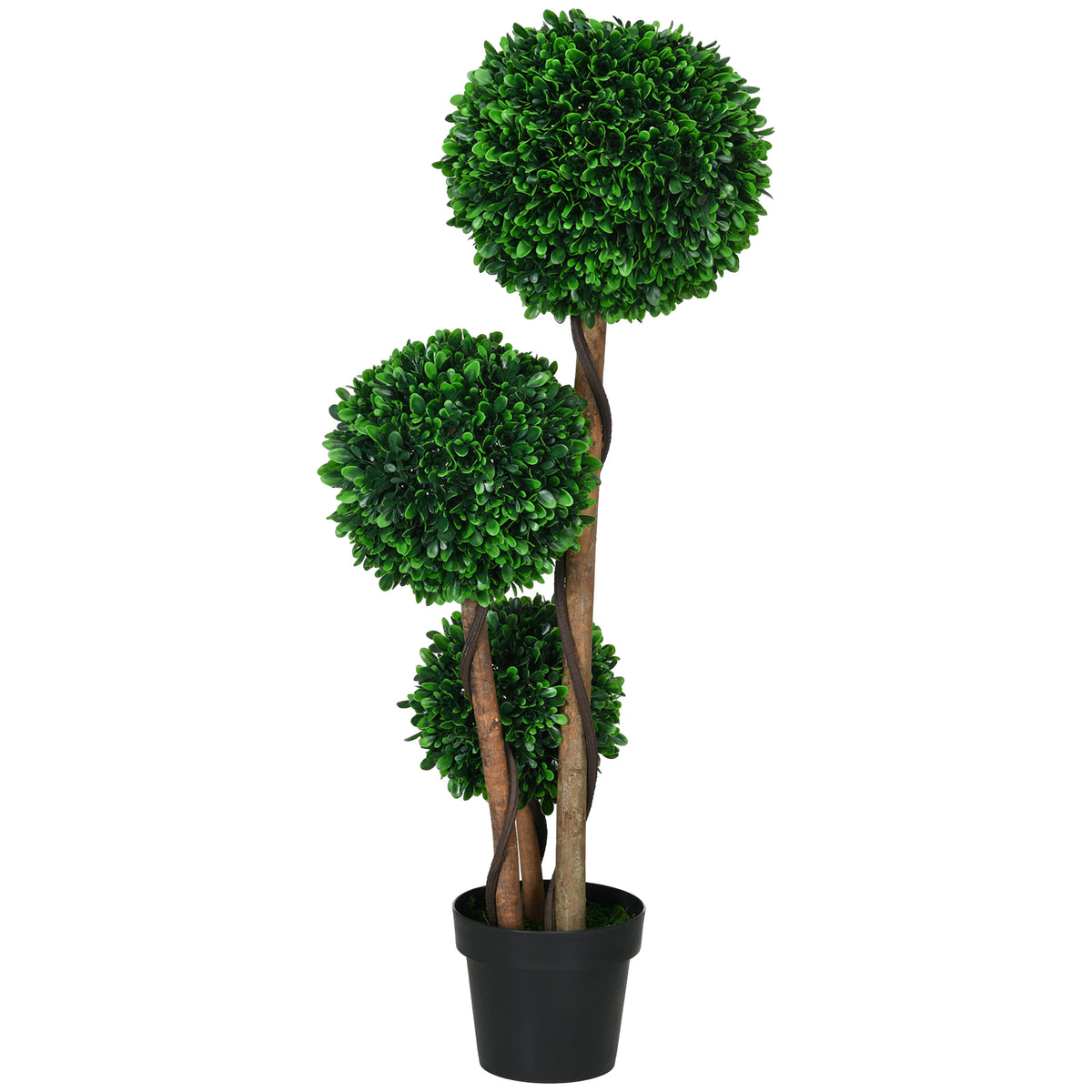 3.6ft Artificial Tree, Triple Ball Boxwood Topiary with Pot and Sandalwood Leaves, for Indoor Outdoor Home-Artificial Trees-DECOROLALA