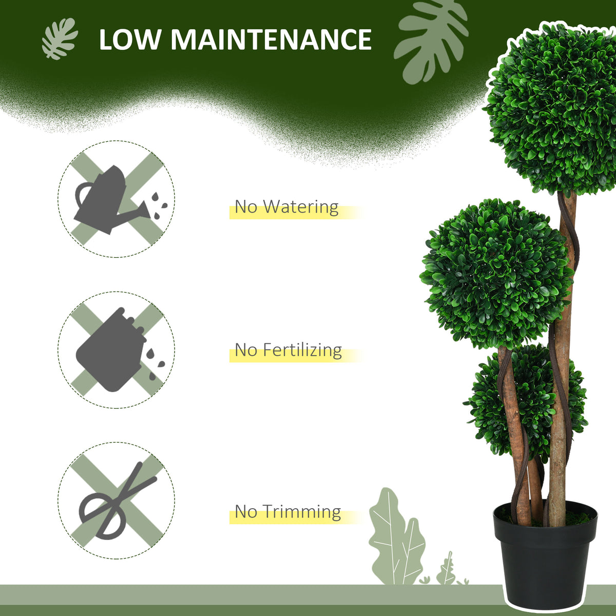 3.6ft Artificial Tree, Triple Ball Boxwood Topiary with Pot and Sandalwood Leaves, for Indoor Outdoor Home-Artificial Trees-DECOROLALA