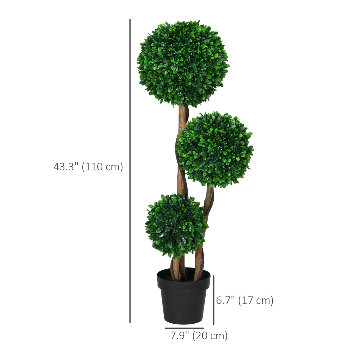 3.6ft Artificial Tree, Triple Ball Boxwood Topiary with Pot and Sandalwood Leaves, for Indoor Outdoor Home-Artificial Trees-DECOROLALA