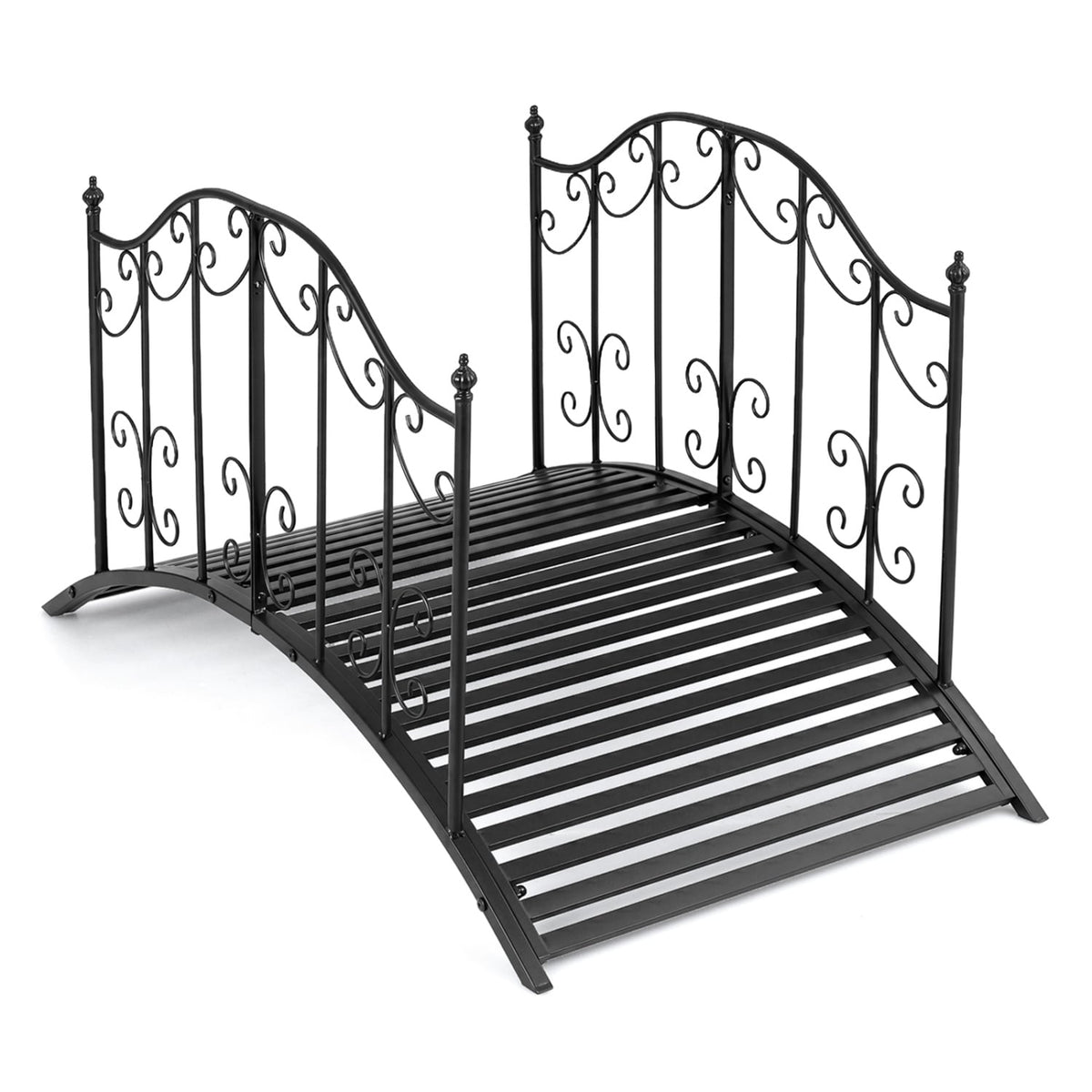 3.9 ft Garden Metal Bridge with Dual Patterned Side Rails-Outdoor Decor-DECOROLALA