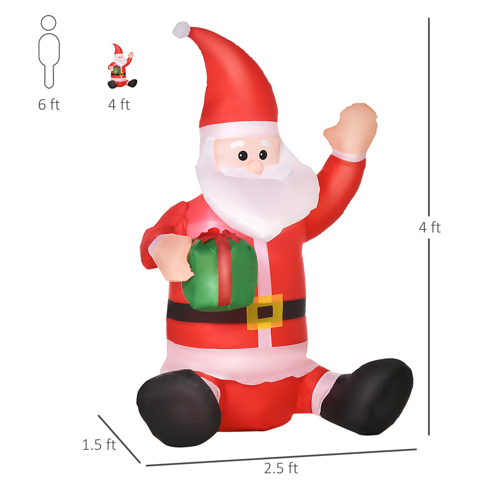 3.9ft Outdoor Christmas Lighted Inflatable Santa Claus with Gift Box-Home Furnishings > Holiday & Seasonal > Christmas Decorations > Christmas Inflatables-DECOROLALA