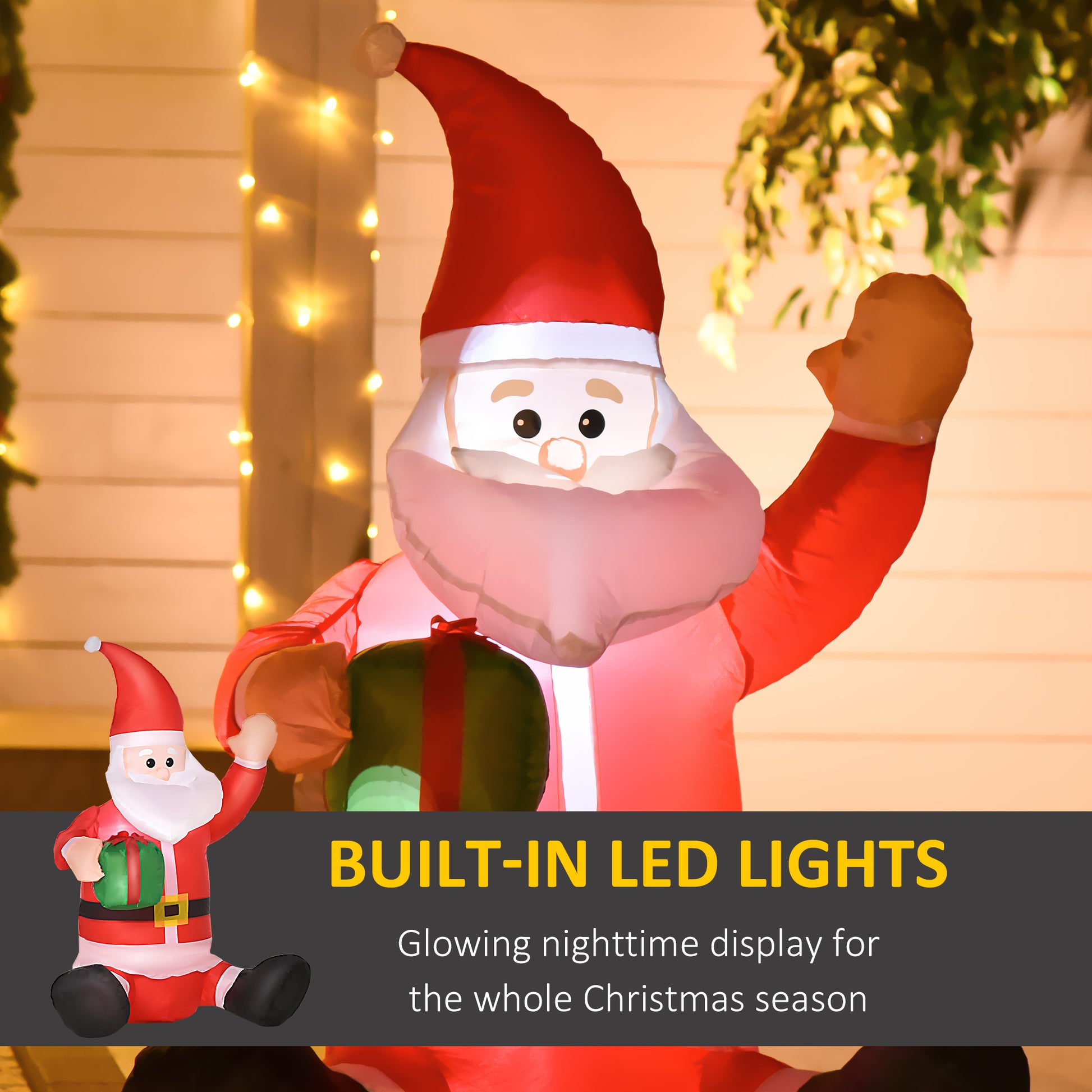 3.9ft Outdoor Christmas Lighted Inflatable Santa Claus with Gift Box-Home Furnishings > Holiday & Seasonal > Christmas Decorations > Christmas Inflatables-DECOROLALA