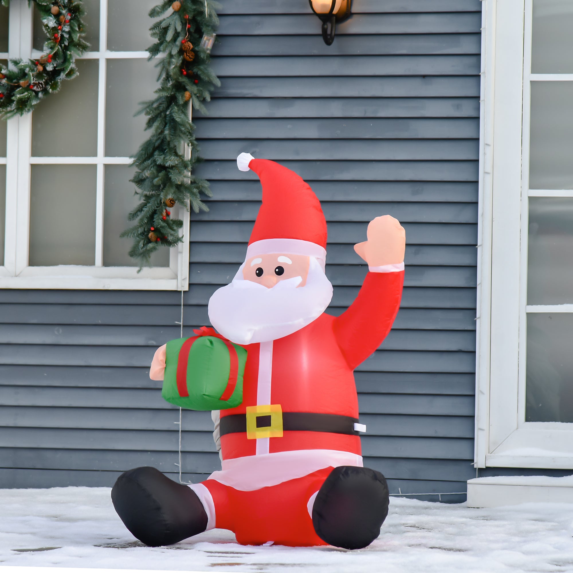 3.9ft Outdoor Christmas Lighted Inflatable Santa Claus with Gift Box-Home Furnishings > Holiday & Seasonal > Christmas Decorations > Christmas Inflatables-DECOROLALA