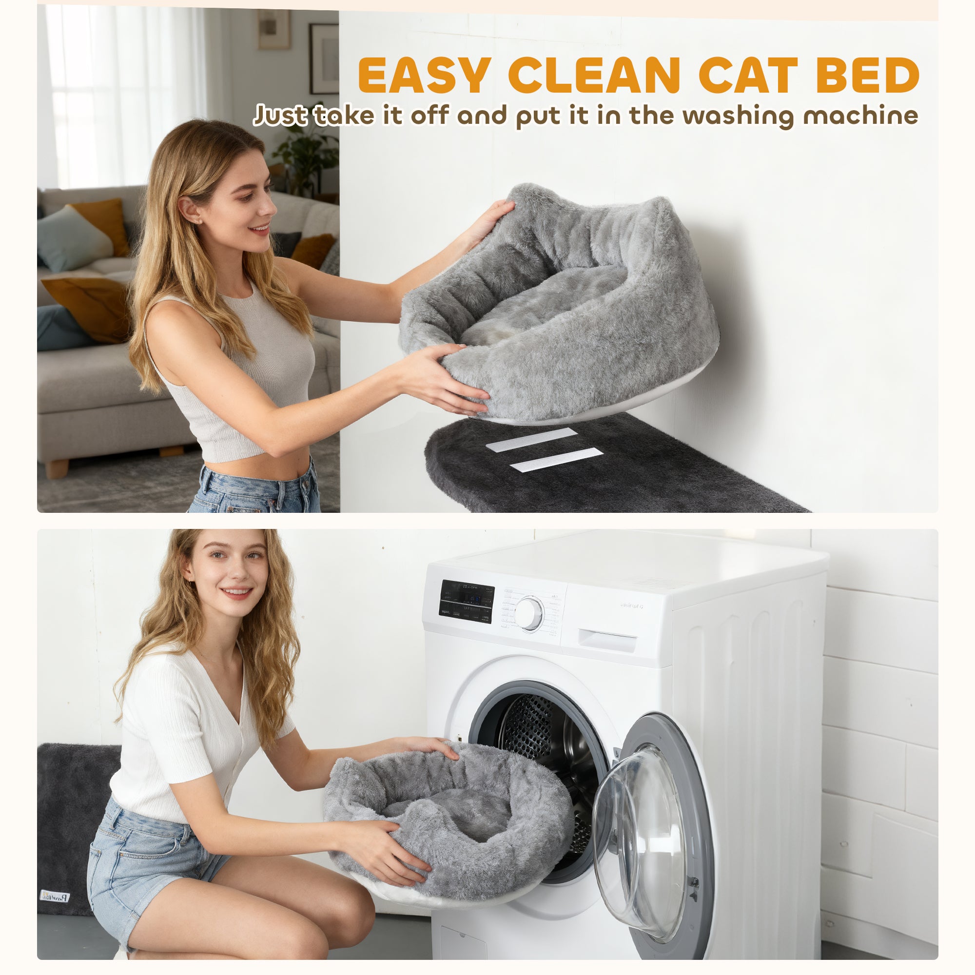 4Pcs Cat Wall Shelves with Scratching Post & Pad, Condo, Hammock, Bed, Step, Hanging Pompoms, Perches