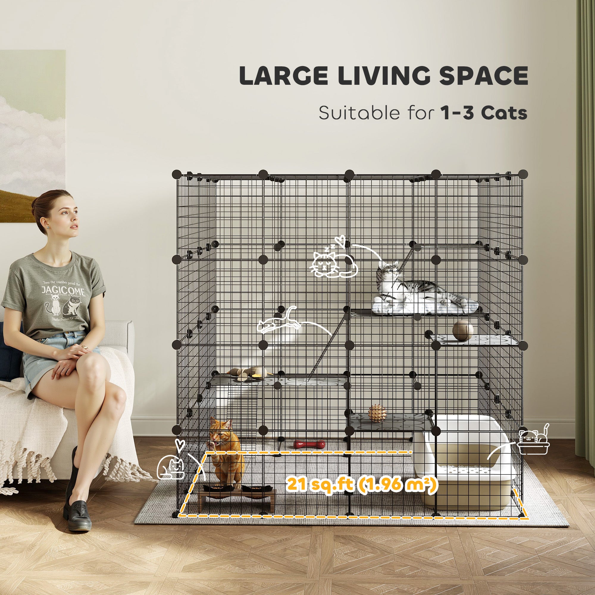 4-Tier 55" Cat Cage Indoor with Platforms, Ramps, Accessories, for 1-3 Cats, Indoor Use, Black