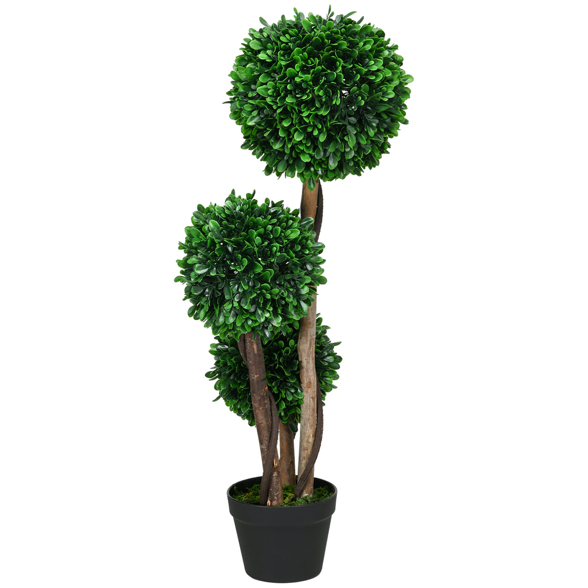 3ft Artificial Tree, Triple Ball Boxwood Topiary with Pot and Sandalwood Leaves, for Indoor Outdoor Home-Artificial Trees-DECOROLALA