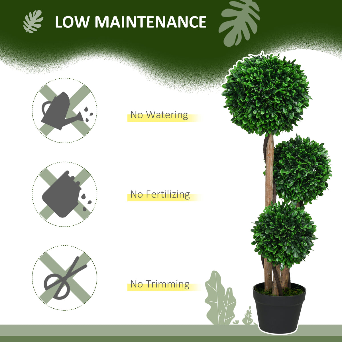 3ft Artificial Tree, Triple Ball Boxwood Topiary with Pot and Sandalwood Leaves, for Indoor Outdoor Home-Artificial Trees-DECOROLALA