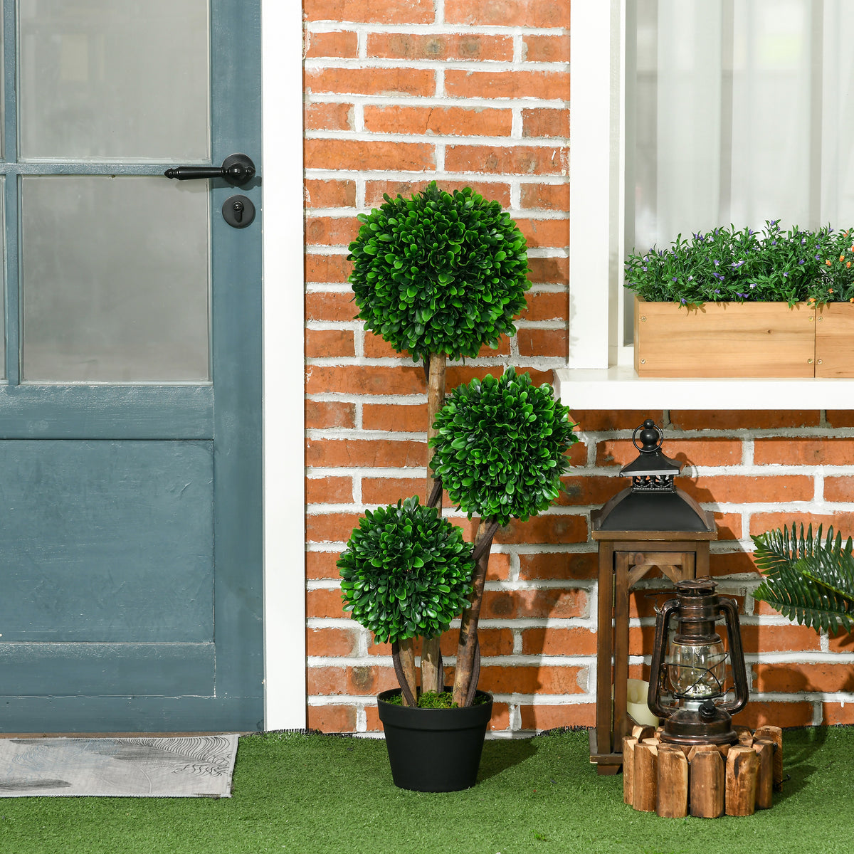 3ft Artificial Tree, Triple Ball Boxwood Topiary with Pot and Sandalwood Leaves, for Indoor Outdoor Home-Artificial Trees-DECOROLALA