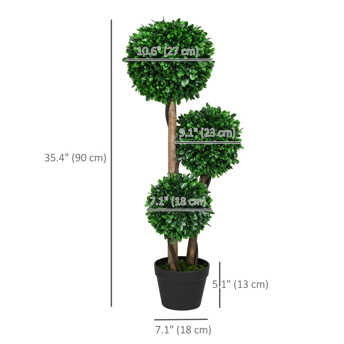 3ft Artificial Tree, Triple Ball Boxwood Topiary with Pot and Sandalwood Leaves, for Indoor Outdoor Home-Artificial Trees-DECOROLALA