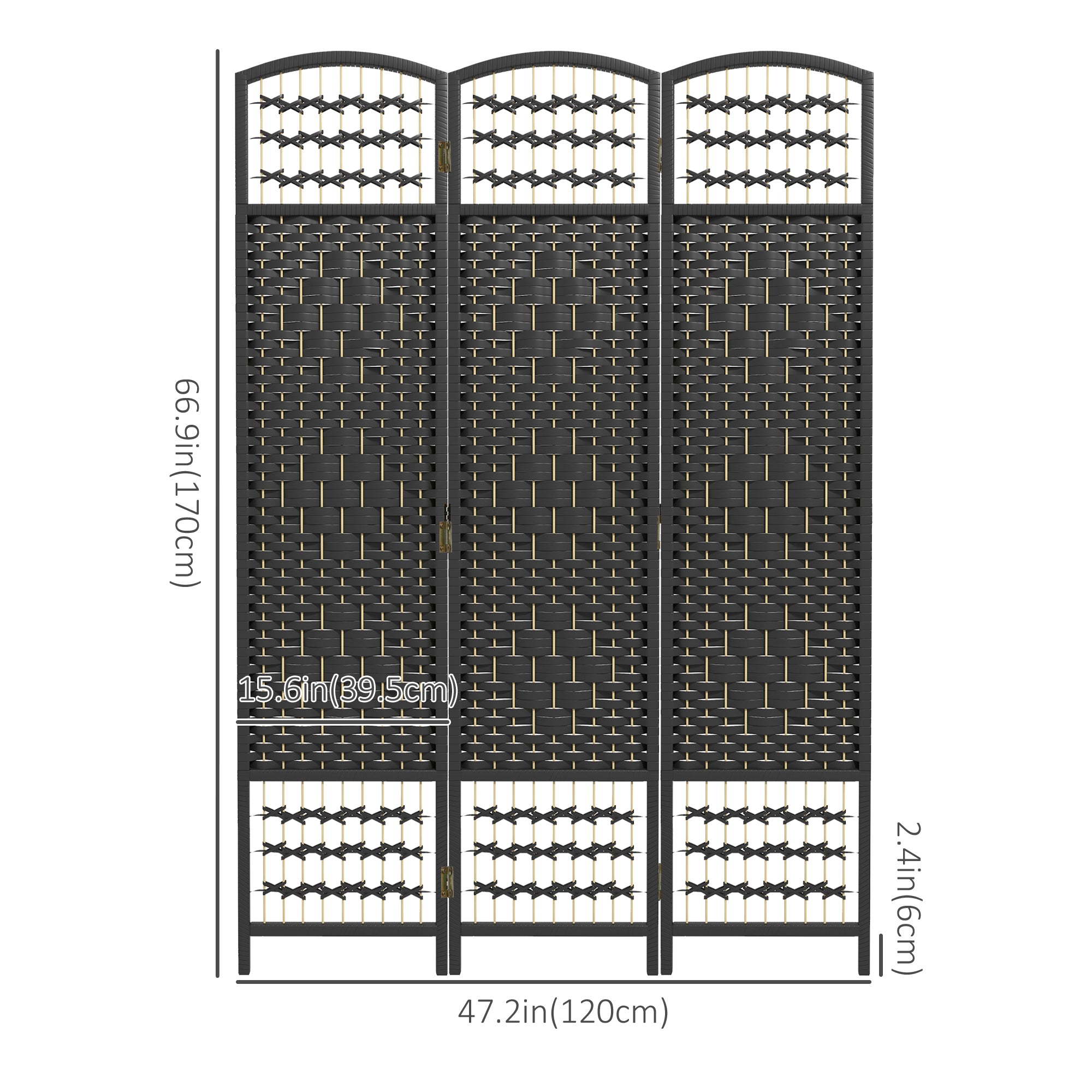 3 Panel Folding Room Divider, Portable Privacy Screen, Wave Fiber Room Partition for Home Office, Black