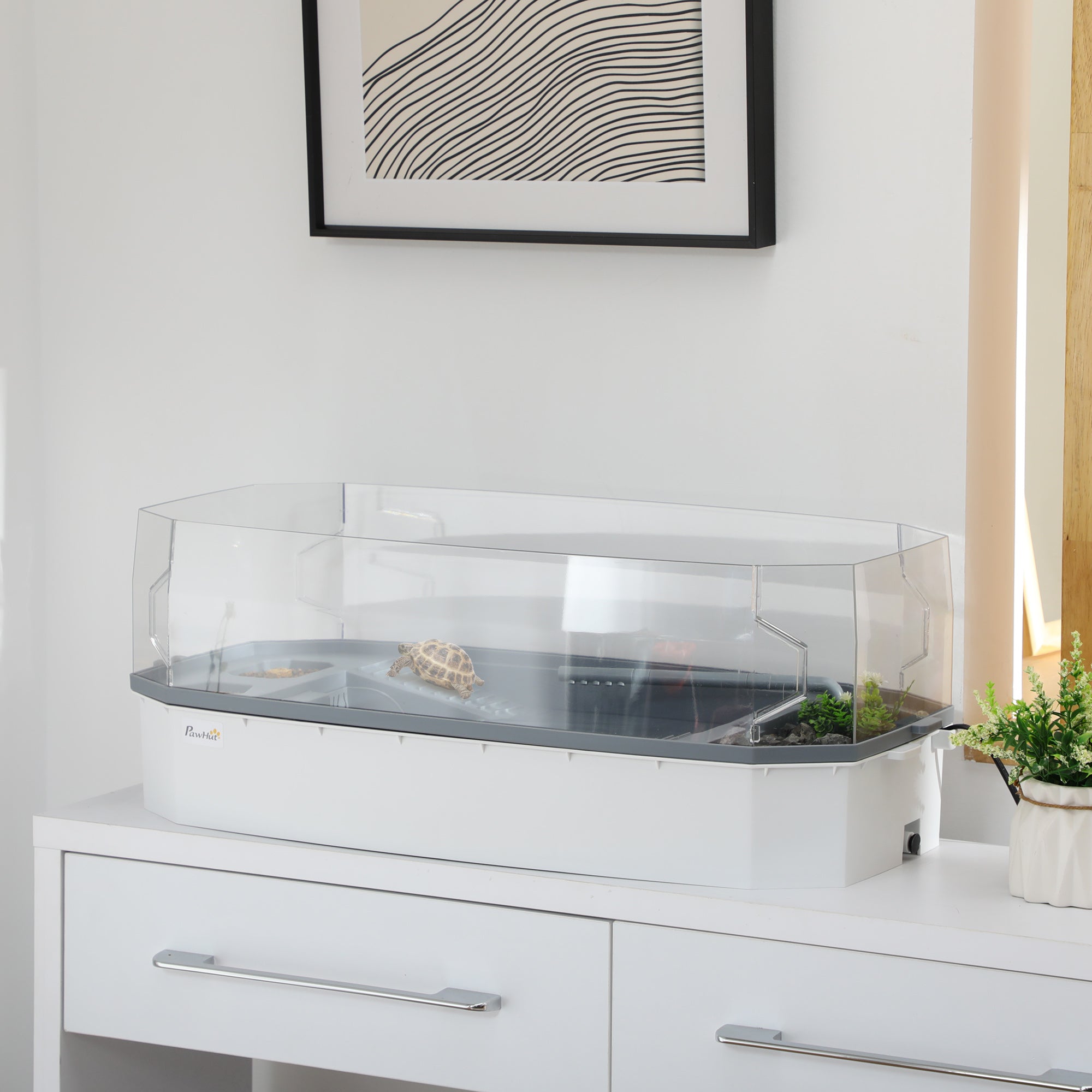 Kit d’aquarium pour tortue, aquarium pour tortue avec plateforme de repos, pompe à eau, conception à couches filtrantes, habitat pour reptile