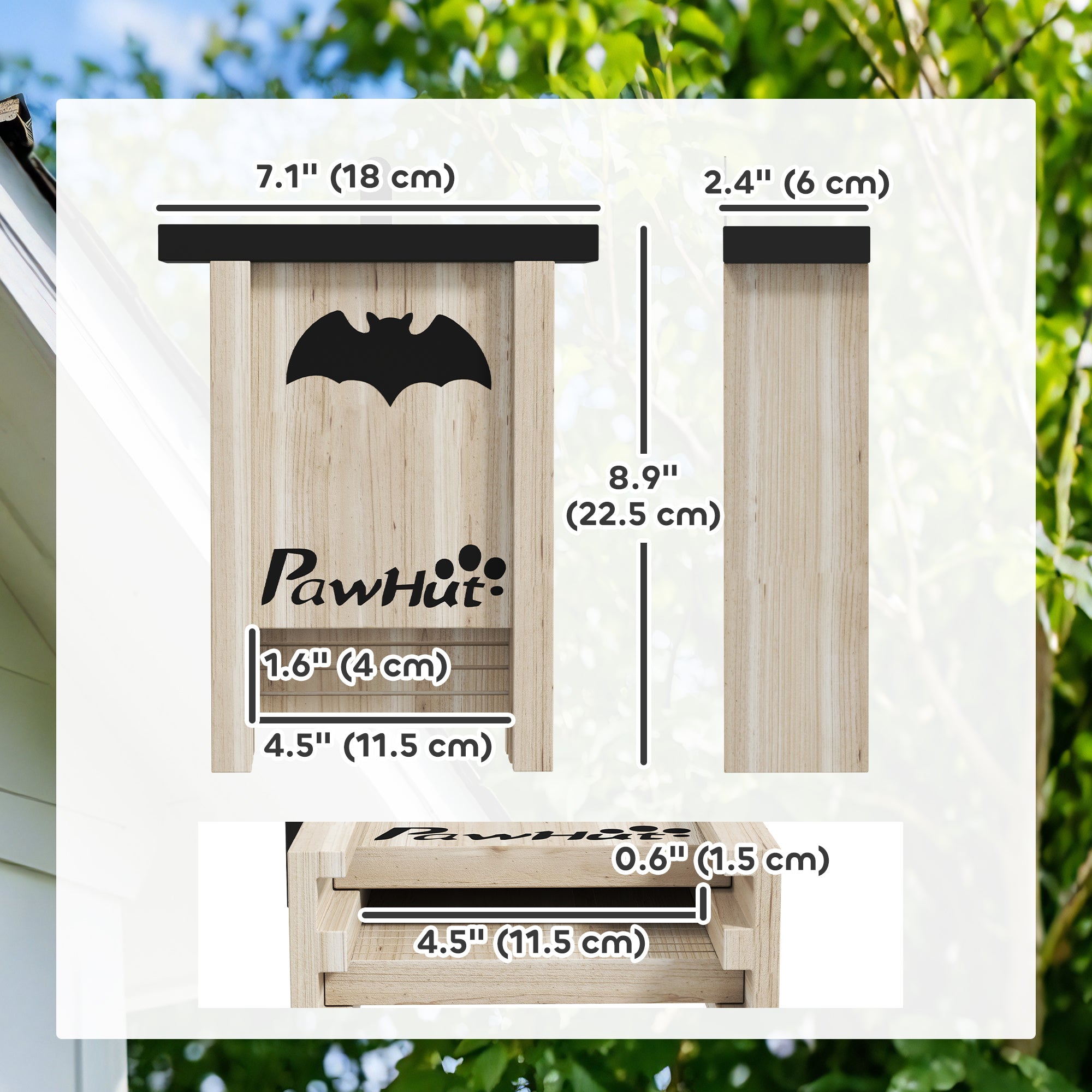 3PCs Wooden Bat Boxes, Bat Houses Designed to Attract Bats & Easy to Hang for Outdoor, Garden, Farm, 18 x 6 x 22.5 cm