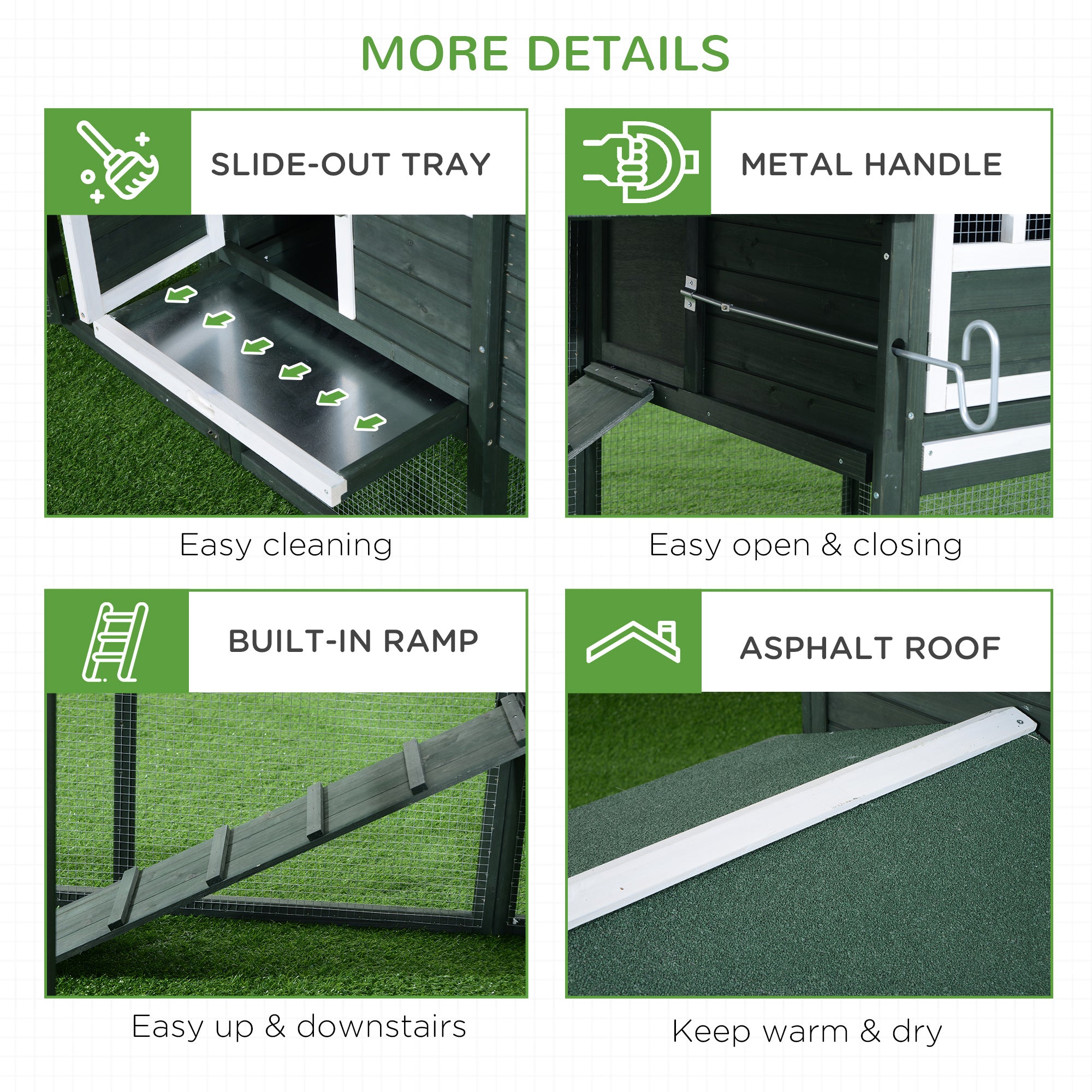 84" Chicken Coop Wooden Hen House Rabbit Hutch Poultry Cage Pen Outdoor Backyard with Nesting Box and Run, Green