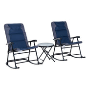 3pc Blue Patio Rocking Chair & Table Set with Padded Comfort, Folding Design-DECOROLALA