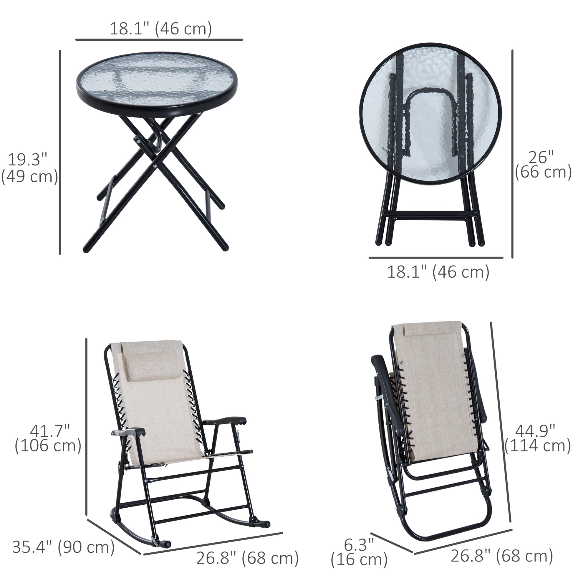 3pc Patio Rocking Chair Set - Cream White Folding-DECOROLALA