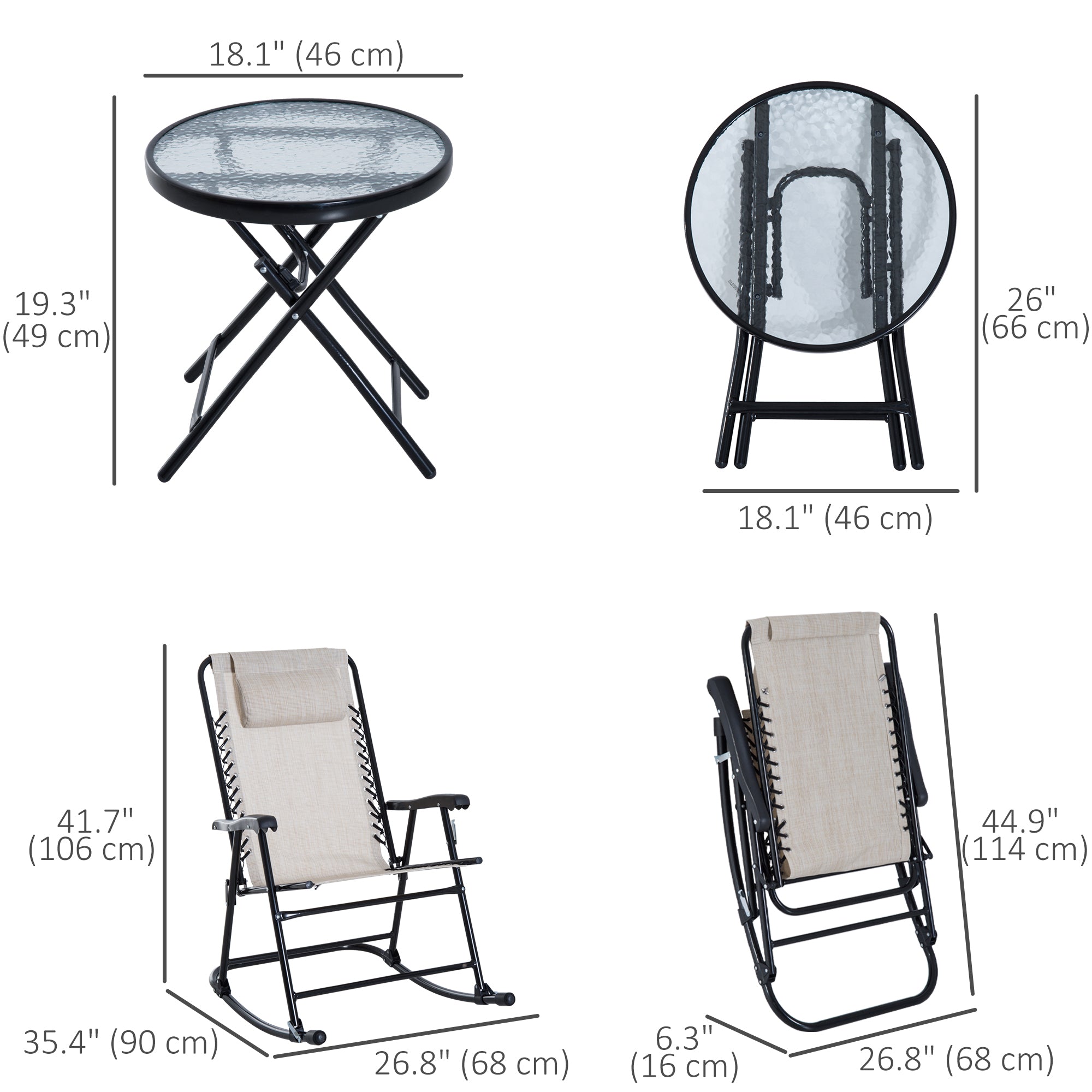 3pc Patio Rocking Chair Set - Cream White Folding-DECOROLALA