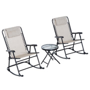 3pc Patio Rocking Chair Set - Cream White Folding-DECOROLALA