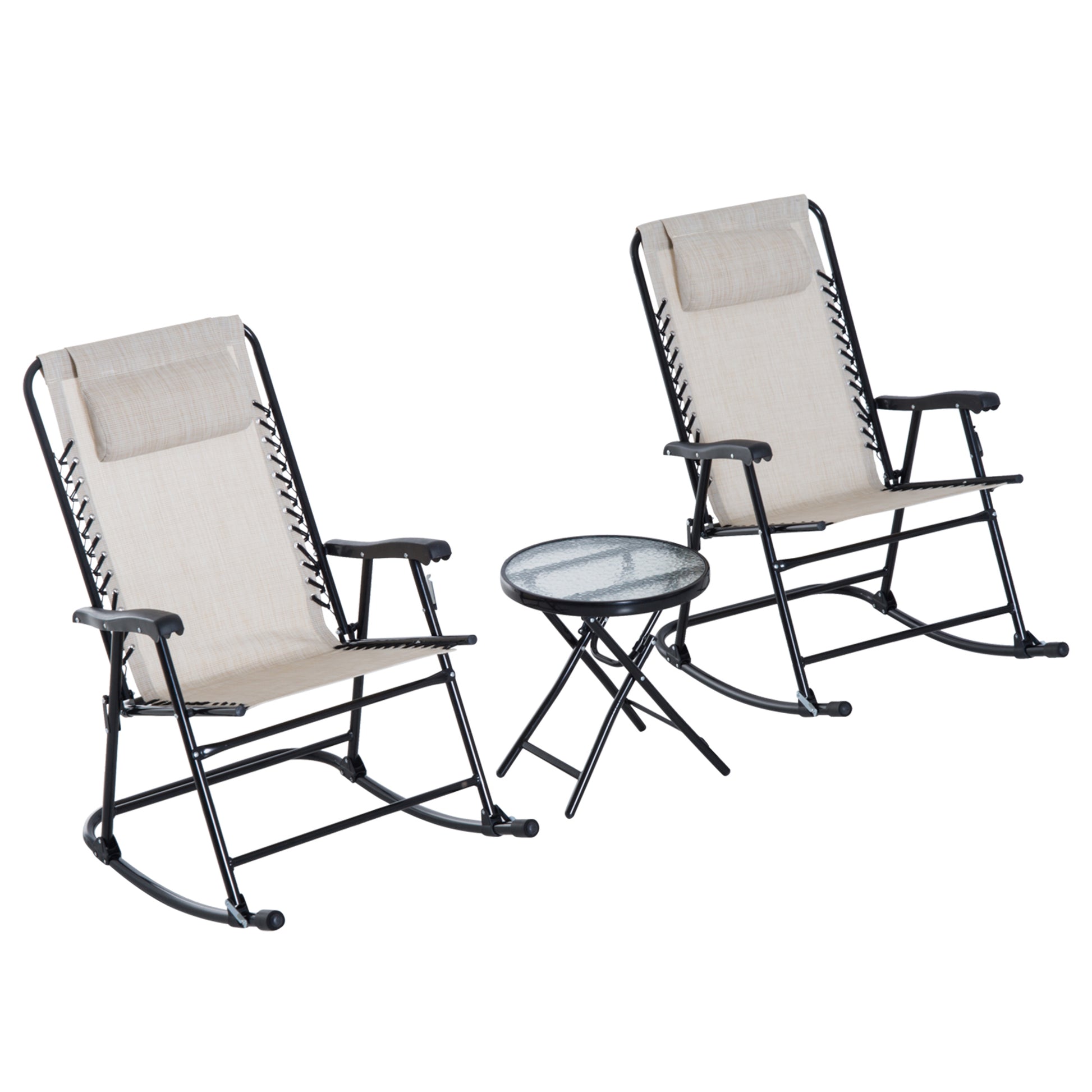 3pc Patio Rocking Chair Set - Cream White Folding-DECOROLALA
