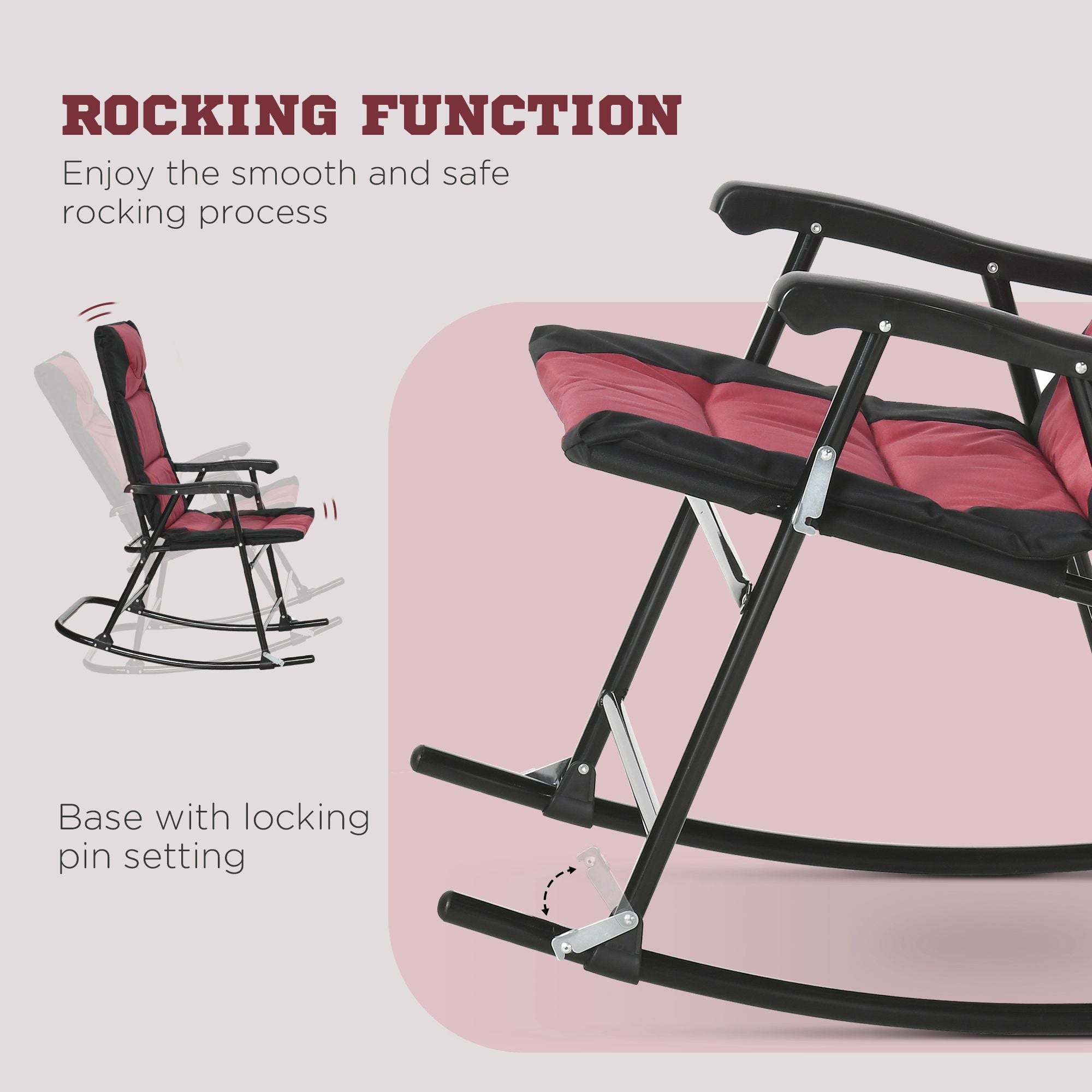3pc Red Patio Rocking Chair Set & Table - Outdoor Wicker Set w/Padded Seats-DECOROLALA