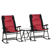3pc Red Patio Rocking Chair Set & Table - Outdoor Wicker Set w/Padded Seats-DECOROLALA