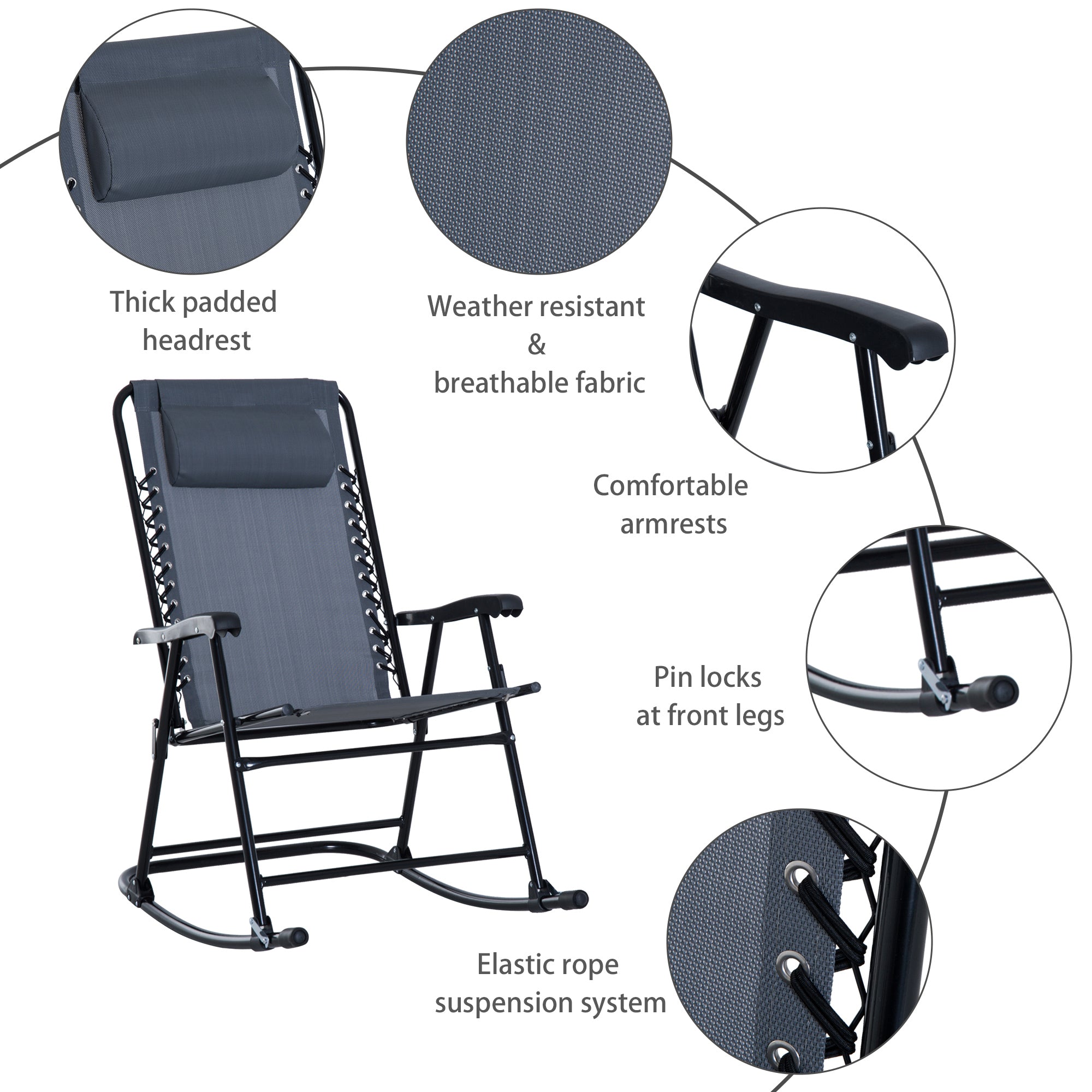 3pc Rocking Chair Set - Grey Folding Patio-DECOROLALA
