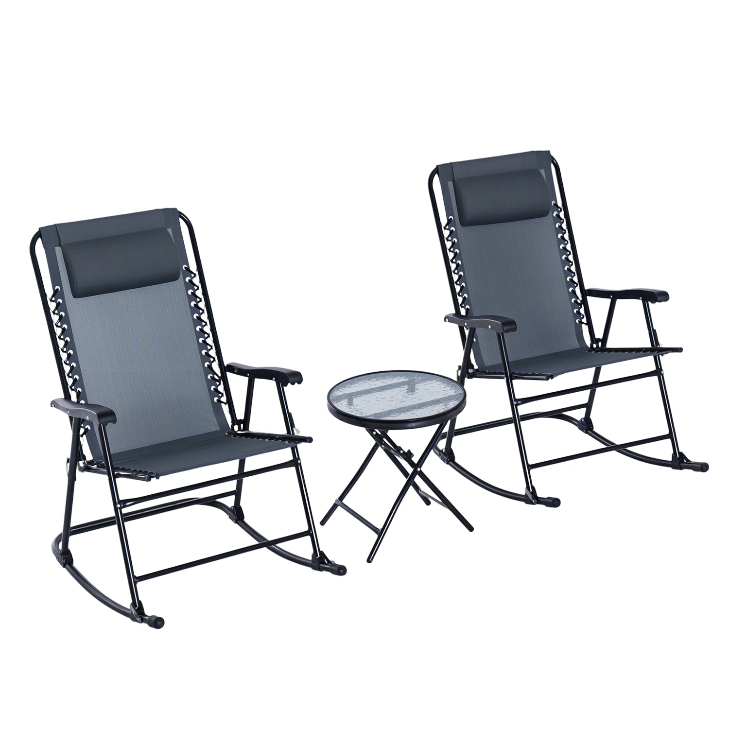 3pc Rocking Chair Set - Grey Folding Patio-DECOROLALA
