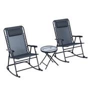 3pc Rocking Chair Set - Grey Folding Patio-DECOROLALA