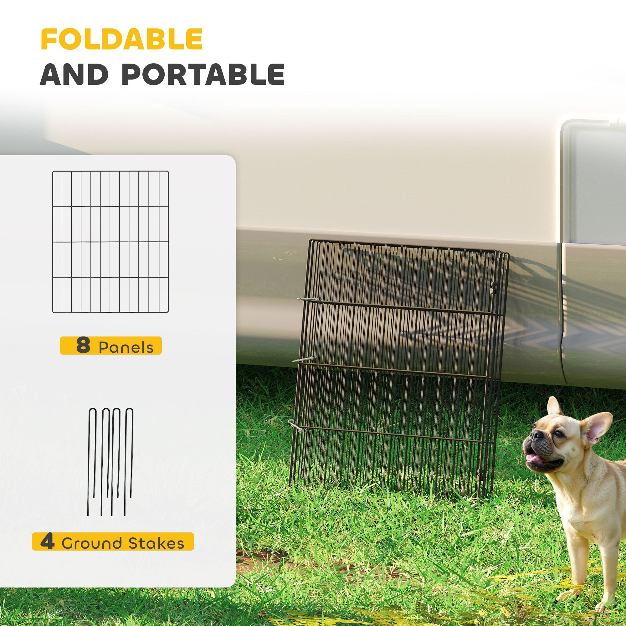 Foldable Metal Exercise Dog Playpen, Expandable Pet Fence Indoor Outdoor Use for Small Dogs, 20" x 24", 8 Panels, Black