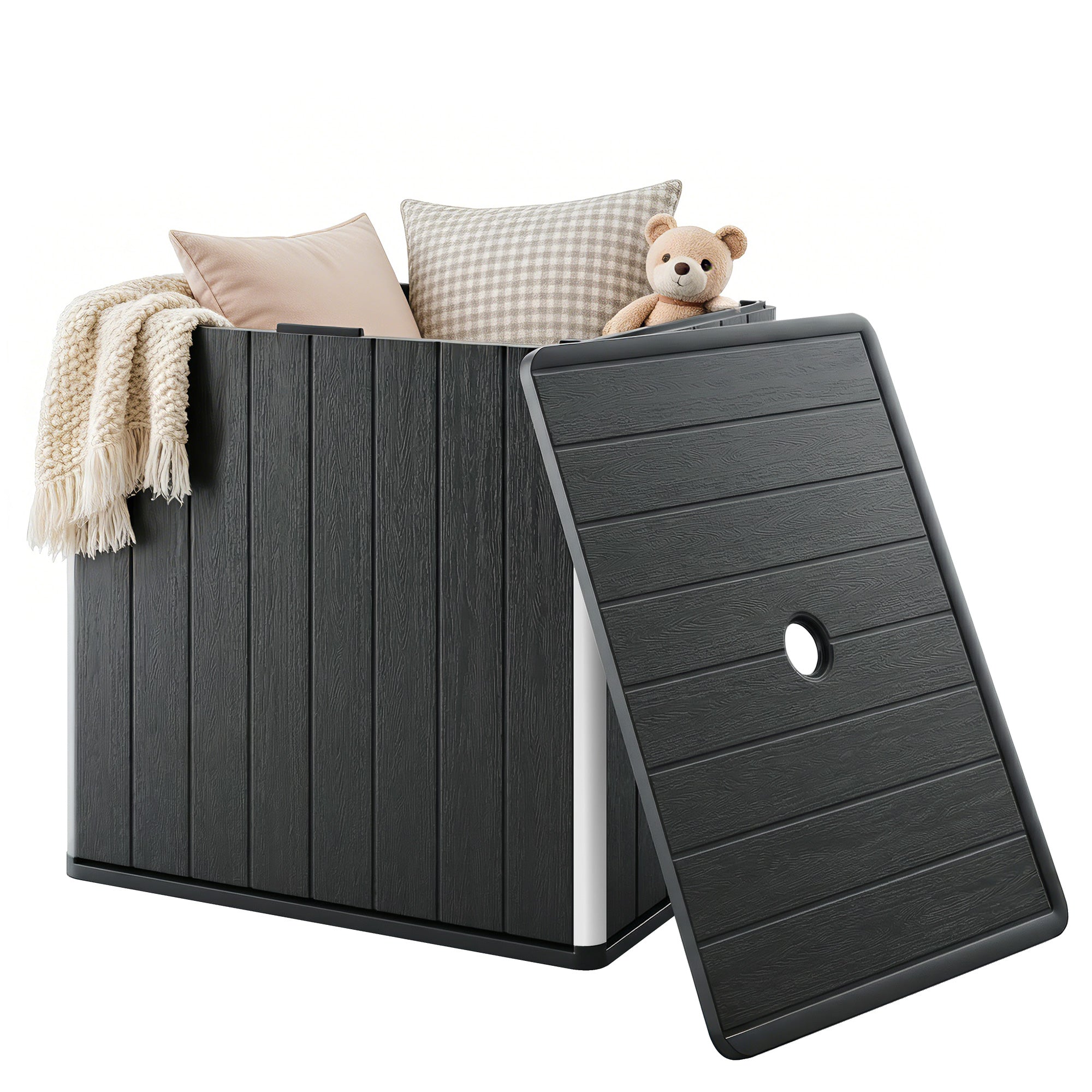 30 Gallon Outdoor Storage Box & Side Table with Umbrella Holder