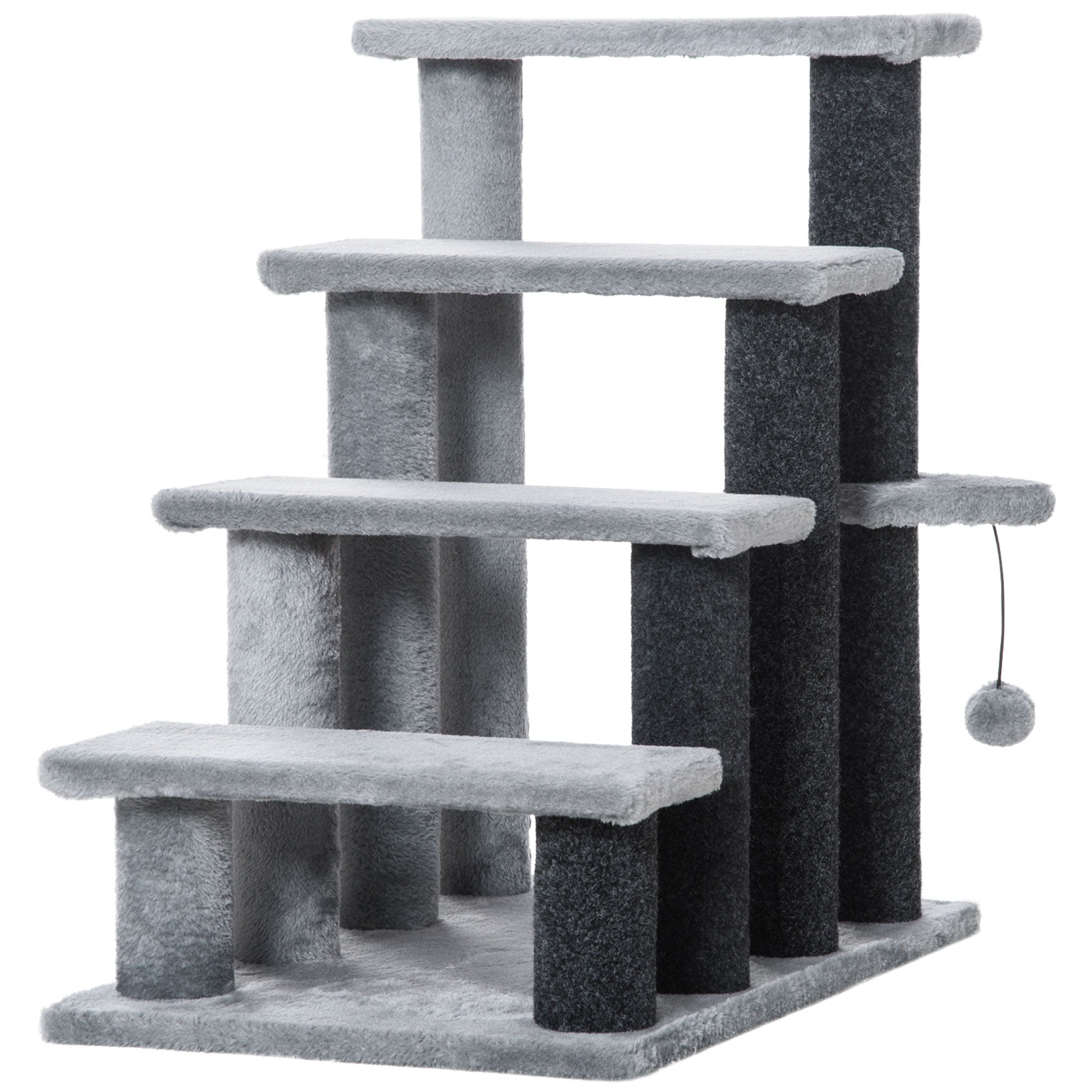 Escalier pour chat pour lit ou canapé, 4 marches, petit arbre à chat pour chats d’intérieur avec griffoirs et balle-jouet, 23.5" x 16" x 25"