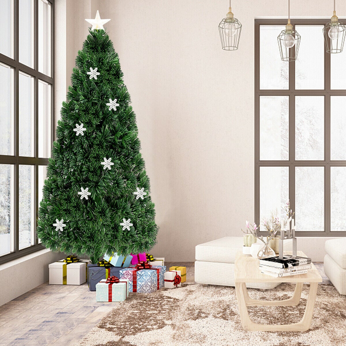 4 / 5 / 6 Feet LED Optic Artificial Christmas Tree with Snowflakes-Christmas Trees-DECOROLALA