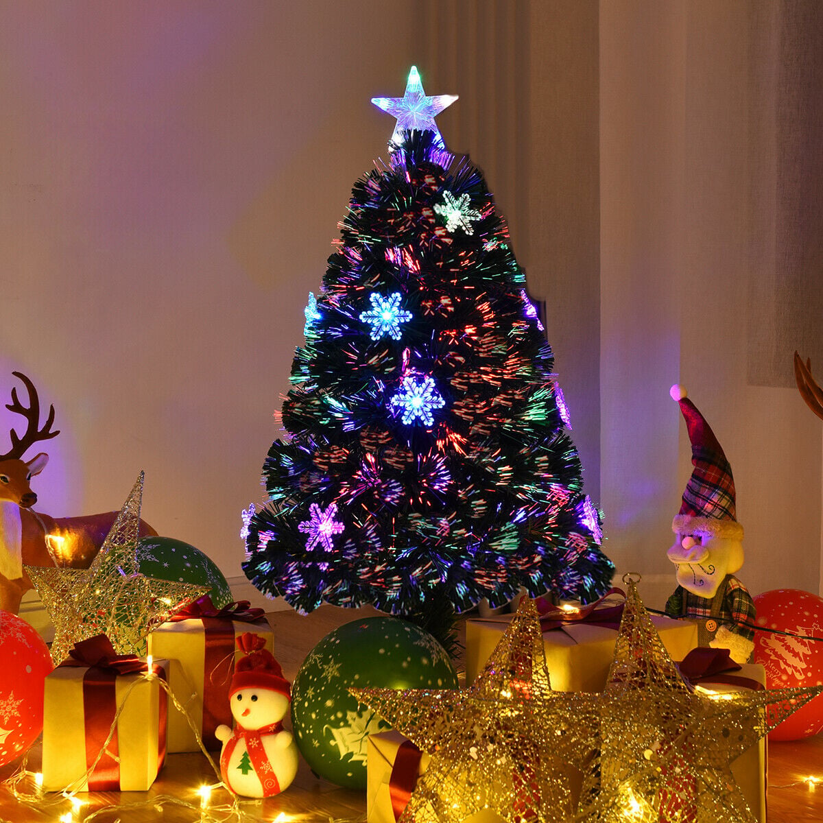 4 / 5 / 6 Feet LED Optic Artificial Christmas Tree with Snowflakes-Christmas Trees-DECOROLALA