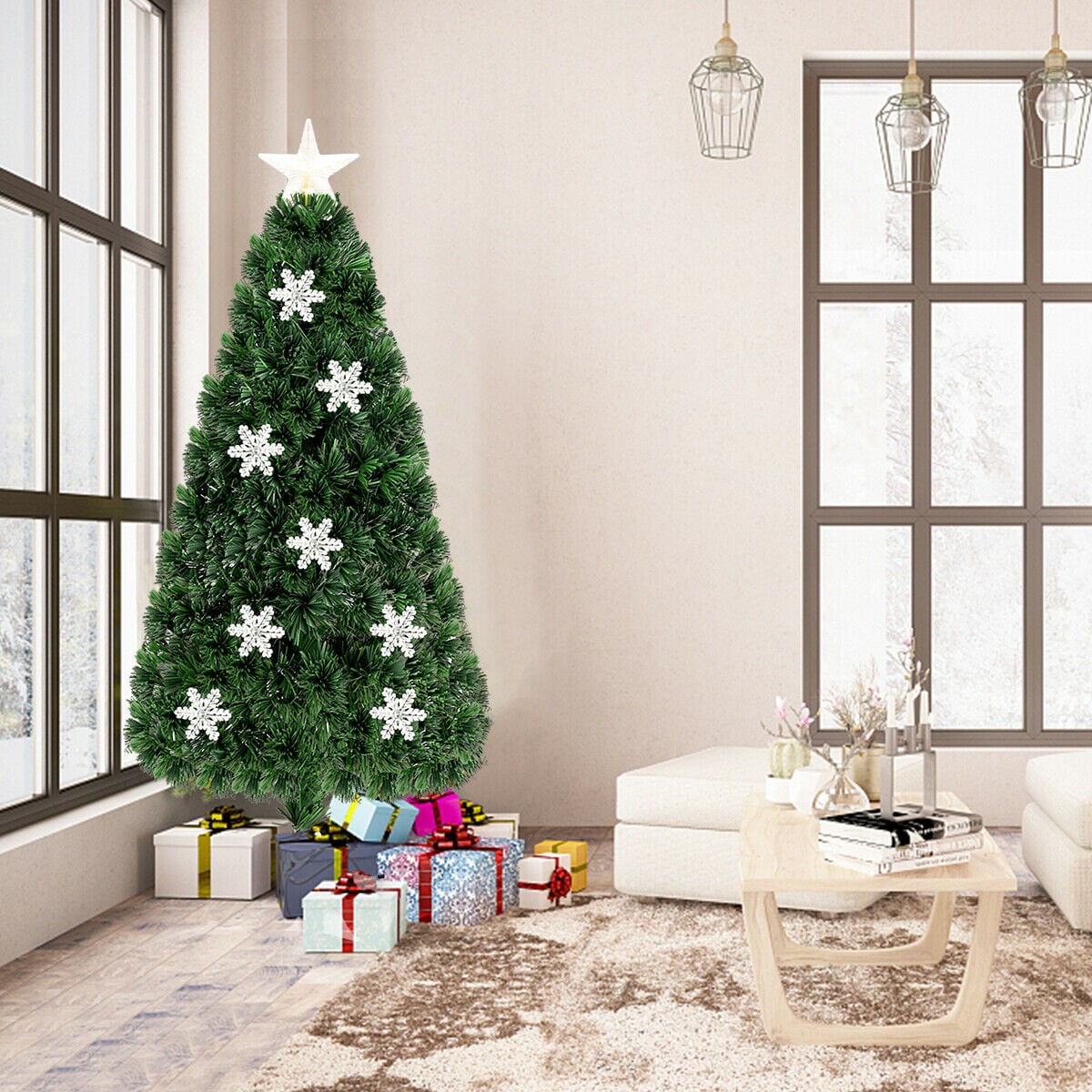 4 / 5 / 6 Feet LED Optic Artificial Christmas Tree with Snowflakes-Christmas Trees-DECOROLALA