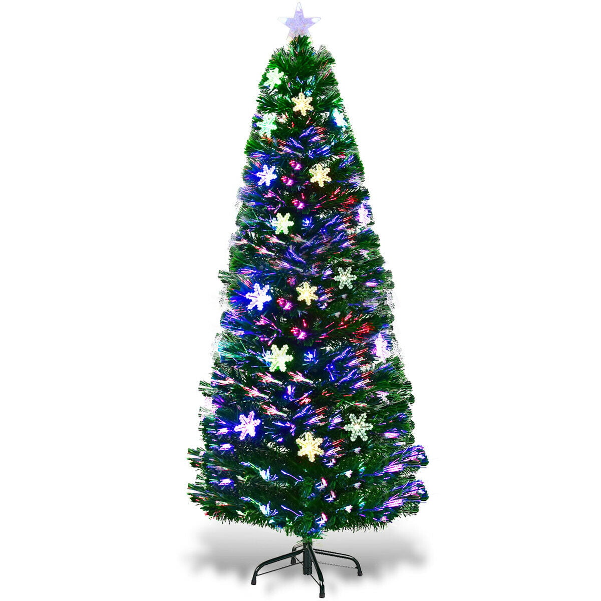4 / 5 / 6 Feet LED Optic Artificial Christmas Tree with Snowflakes-Christmas Trees-DECOROLALA