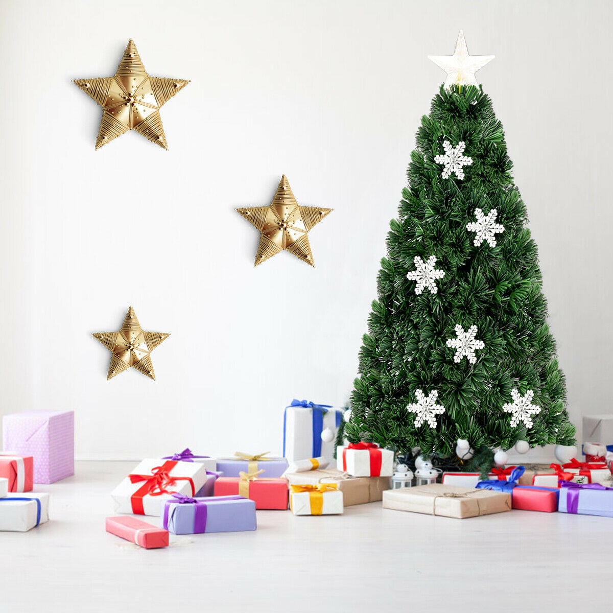 4 / 5 / 6 Feet LED Optic Artificial Christmas Tree with Snowflakes-Christmas Trees-DECOROLALA