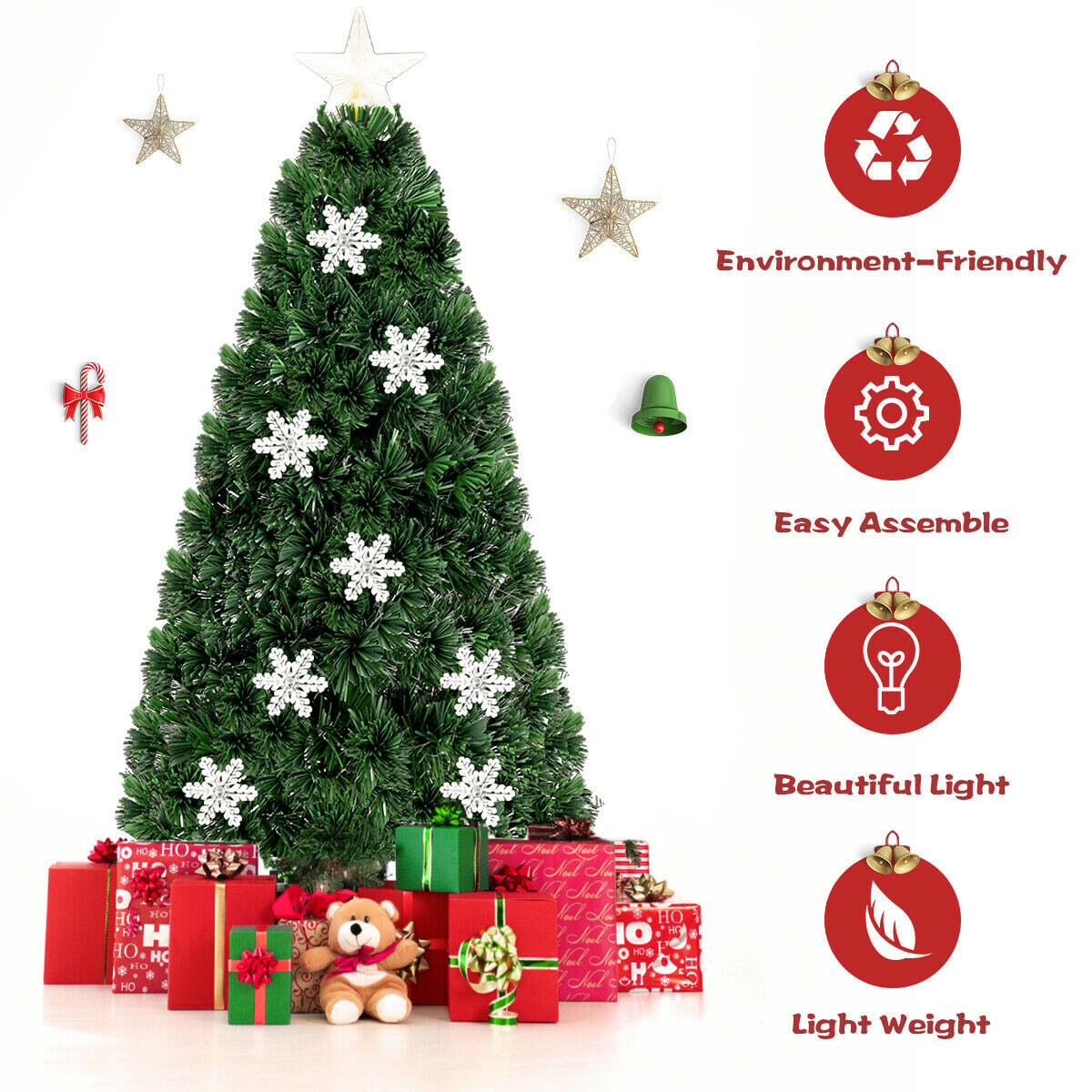 4 / 5 / 6 Feet LED Optic Artificial Christmas Tree with Snowflakes-Christmas Trees-DECOROLALA