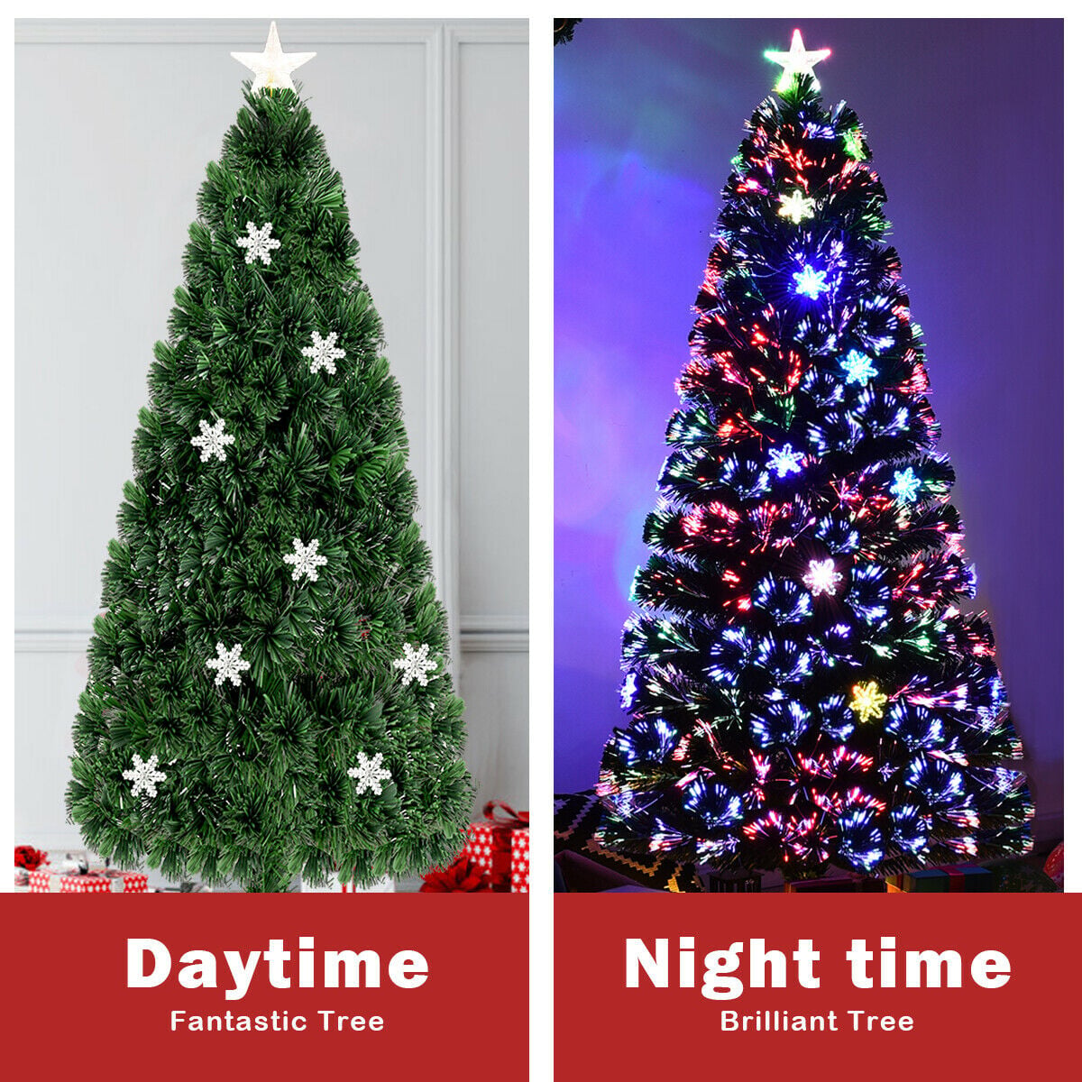 4 / 5 / 6 Feet LED Optic Artificial Christmas Tree with Snowflakes-Christmas Trees-DECOROLALA